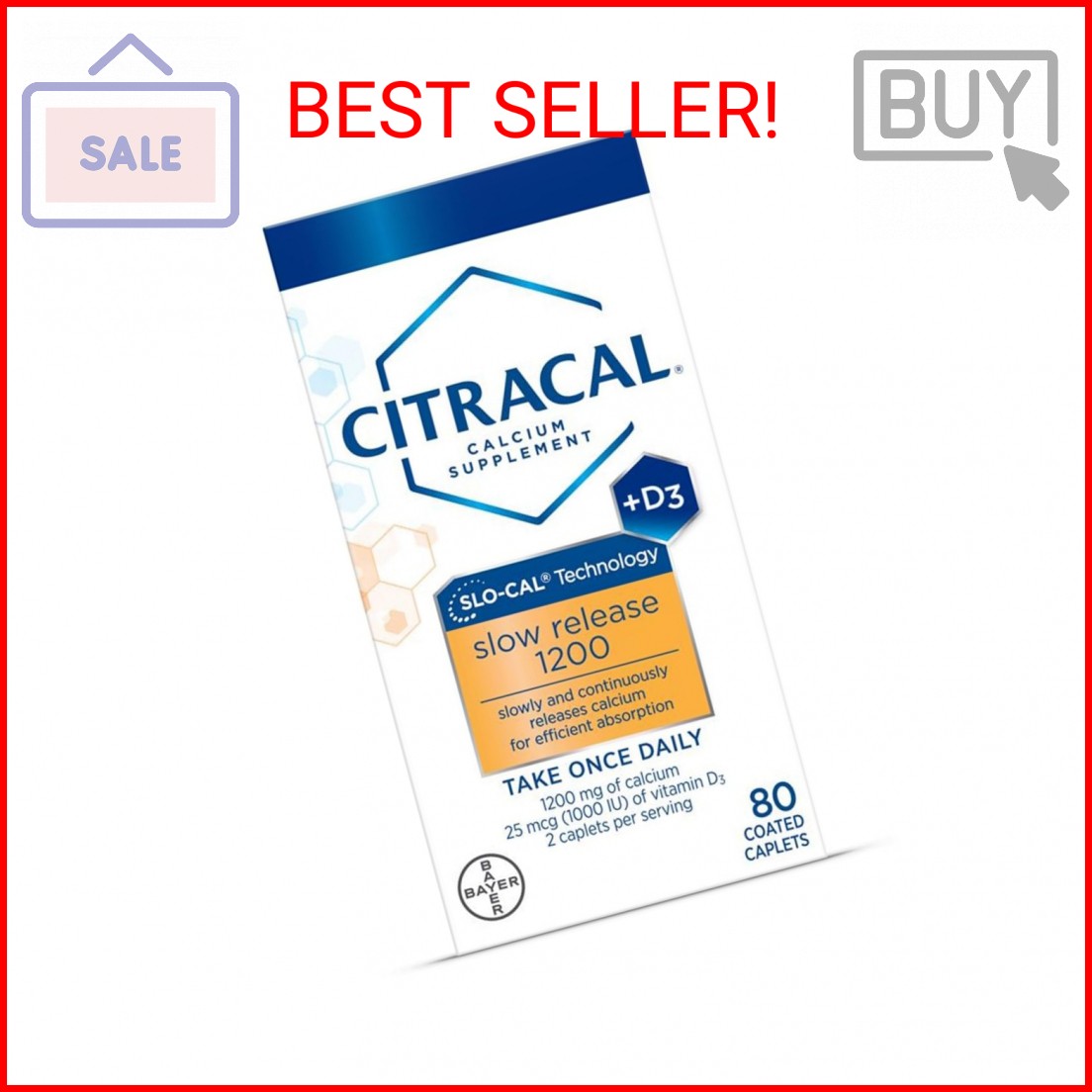 Citracal Slow Release- Calcium 1200 mg with Vitamin D3, Magnesium, Calcium Suppl