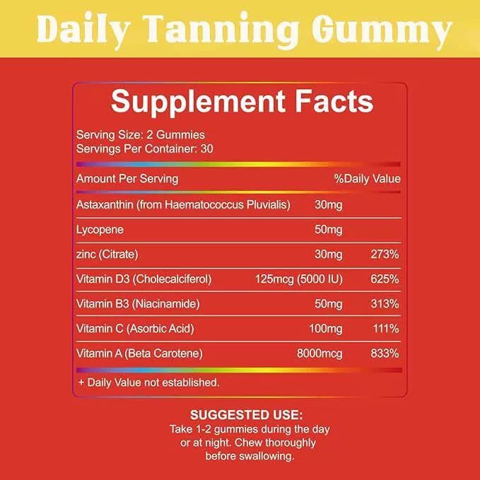 Daily Tanning Gummies Supplement – 60 Gummies 30-Day Supply