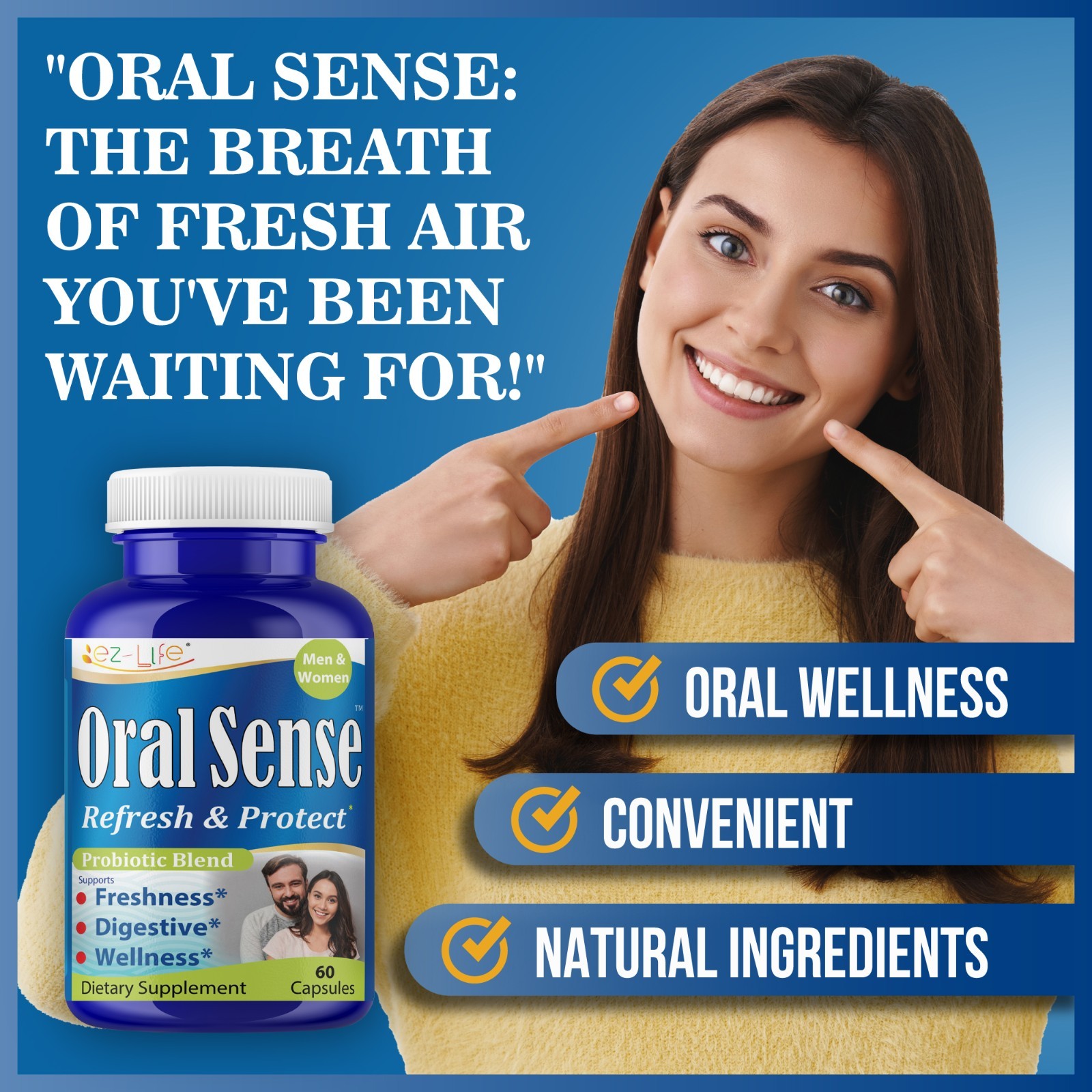 Oral Probiotics for Mouth Bad Breath for Adults & Gum Support | Fresh Breath 60c
