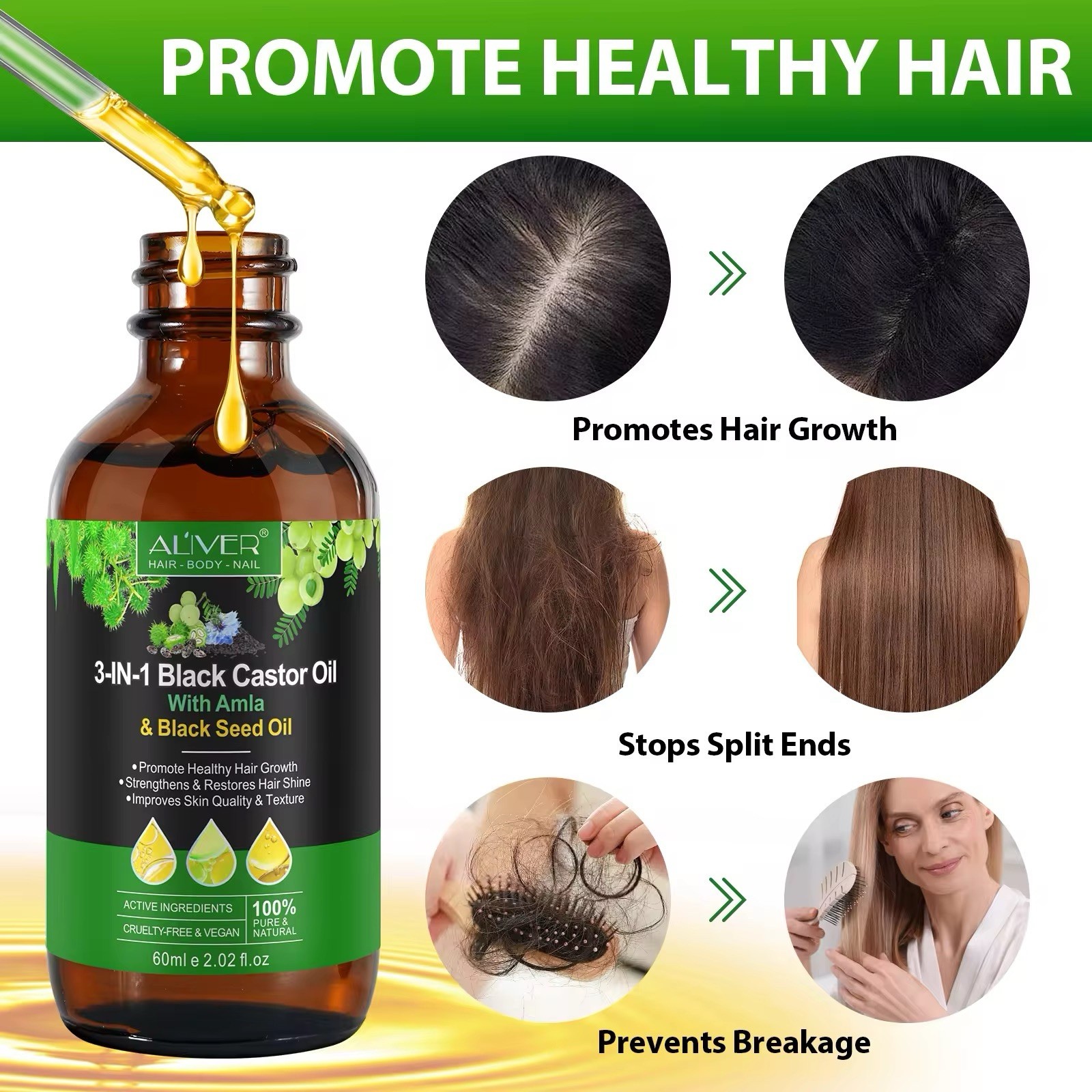 60ml Organic Black Castor Oil – Hair Growth, Strengthens Hairline, Skin & Body.