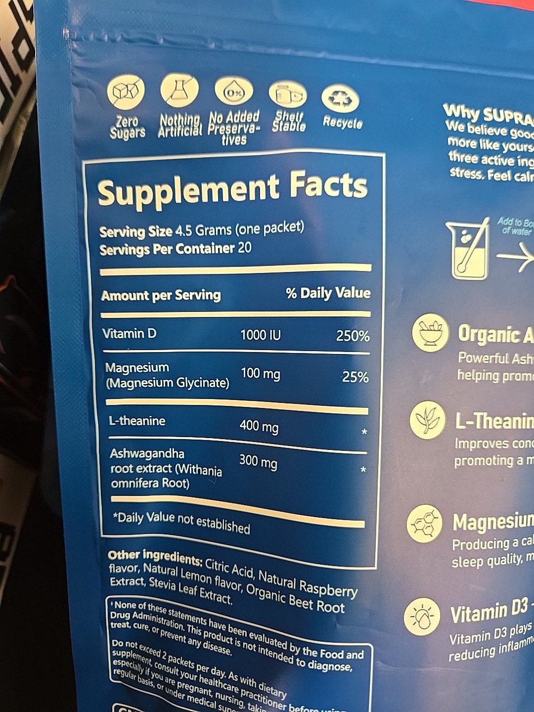 SupraCalm Powdered Drink Mix (Zero Sugar) (Exp. 7/26) (Raspberry Lemonde)