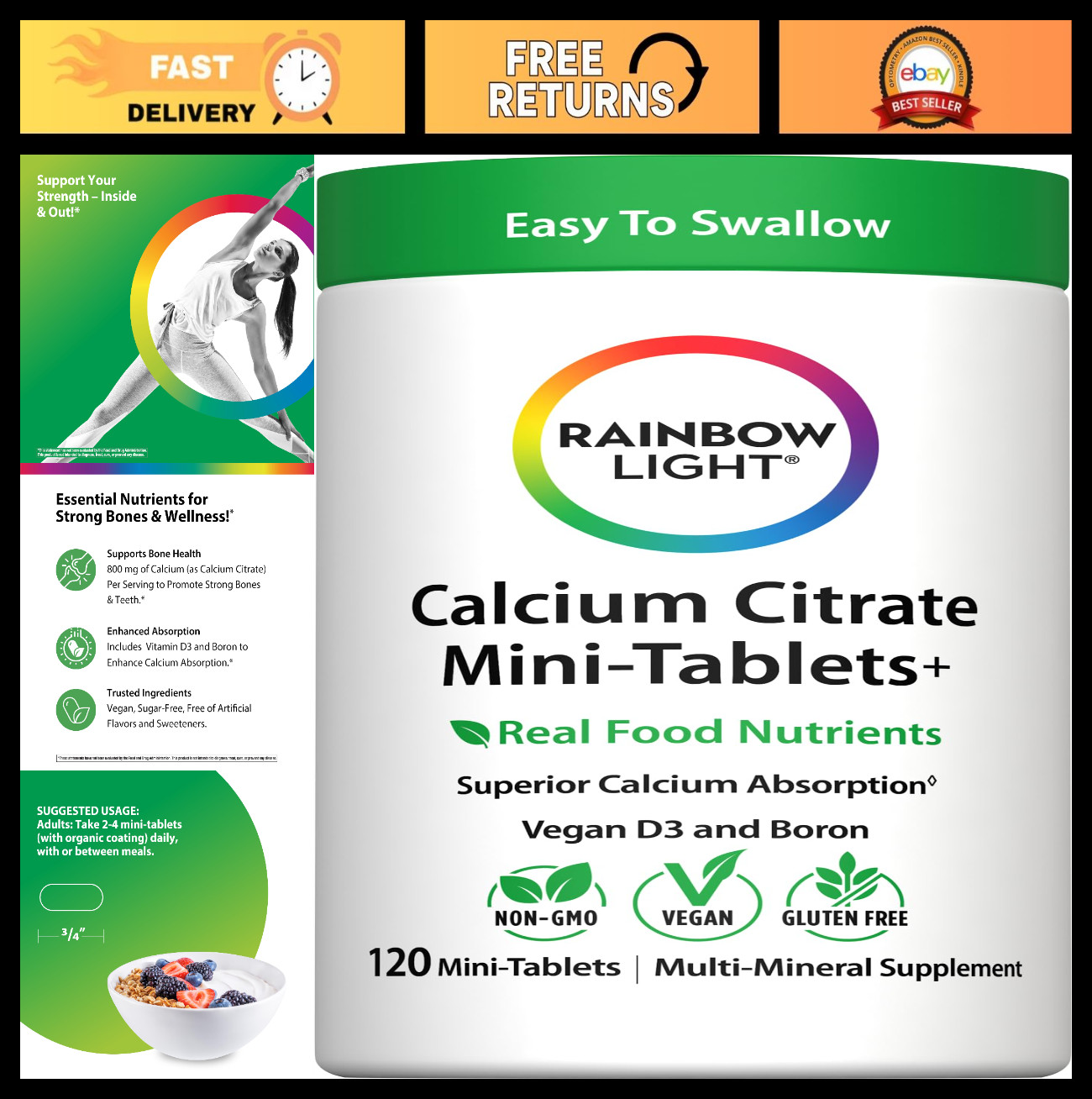 Calcium Citrate Mini Tablets 120 Count | Vegan D3, Boron & Nutrients | Superior