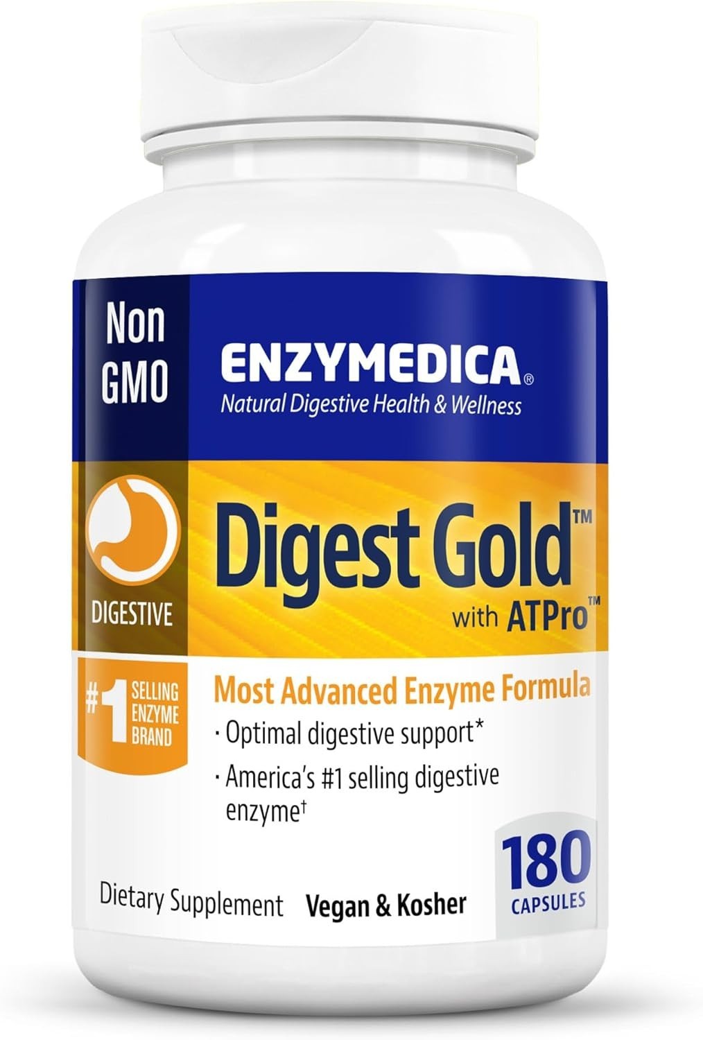 Digest Gold + ATPro 180 Capsules, Maximum Strength Enzyme for Bloating Relief