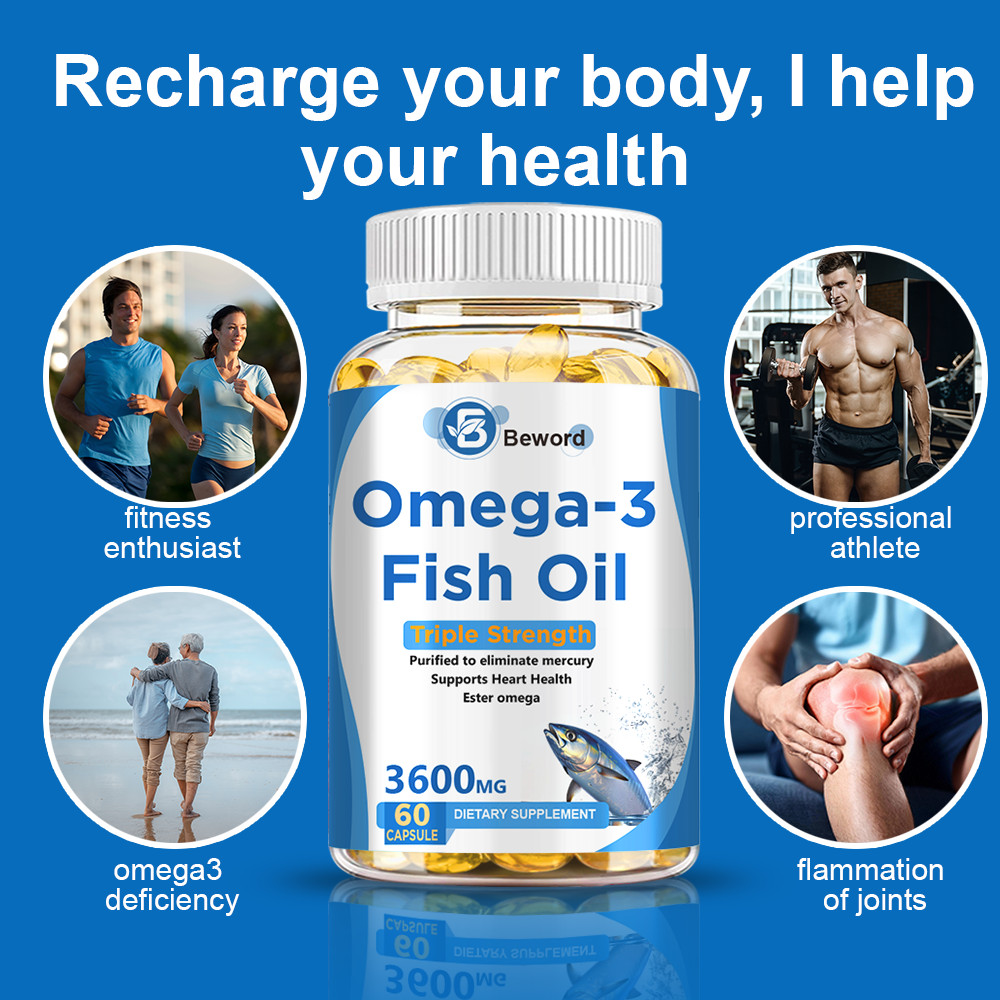 Omega 3 Fish Oil Capsules 3x Strength EPA & DHA, Highest Potency 60 Softgels