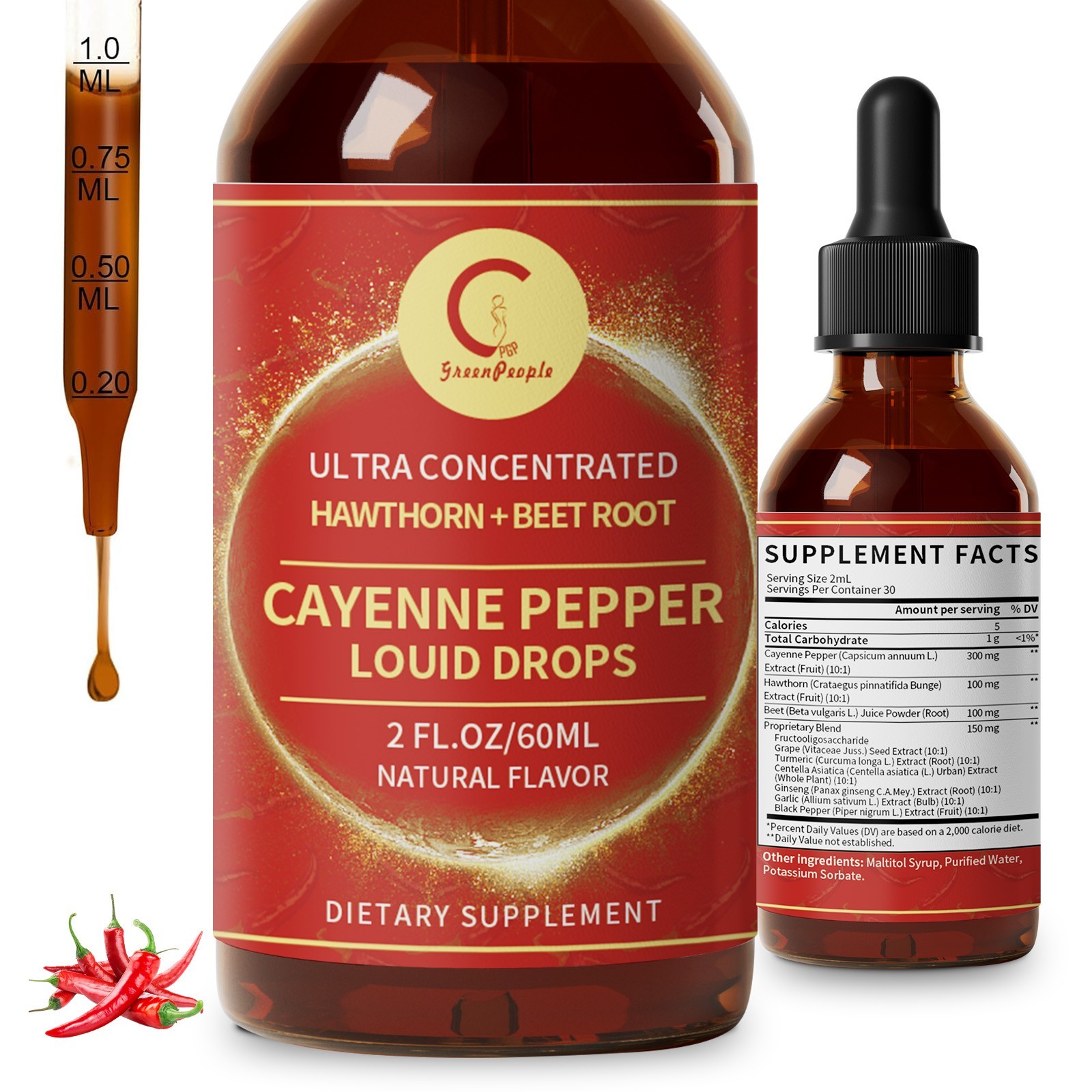 Cayenne Pepper Supplement Liquid Drops Metabolism & Support Weight Management