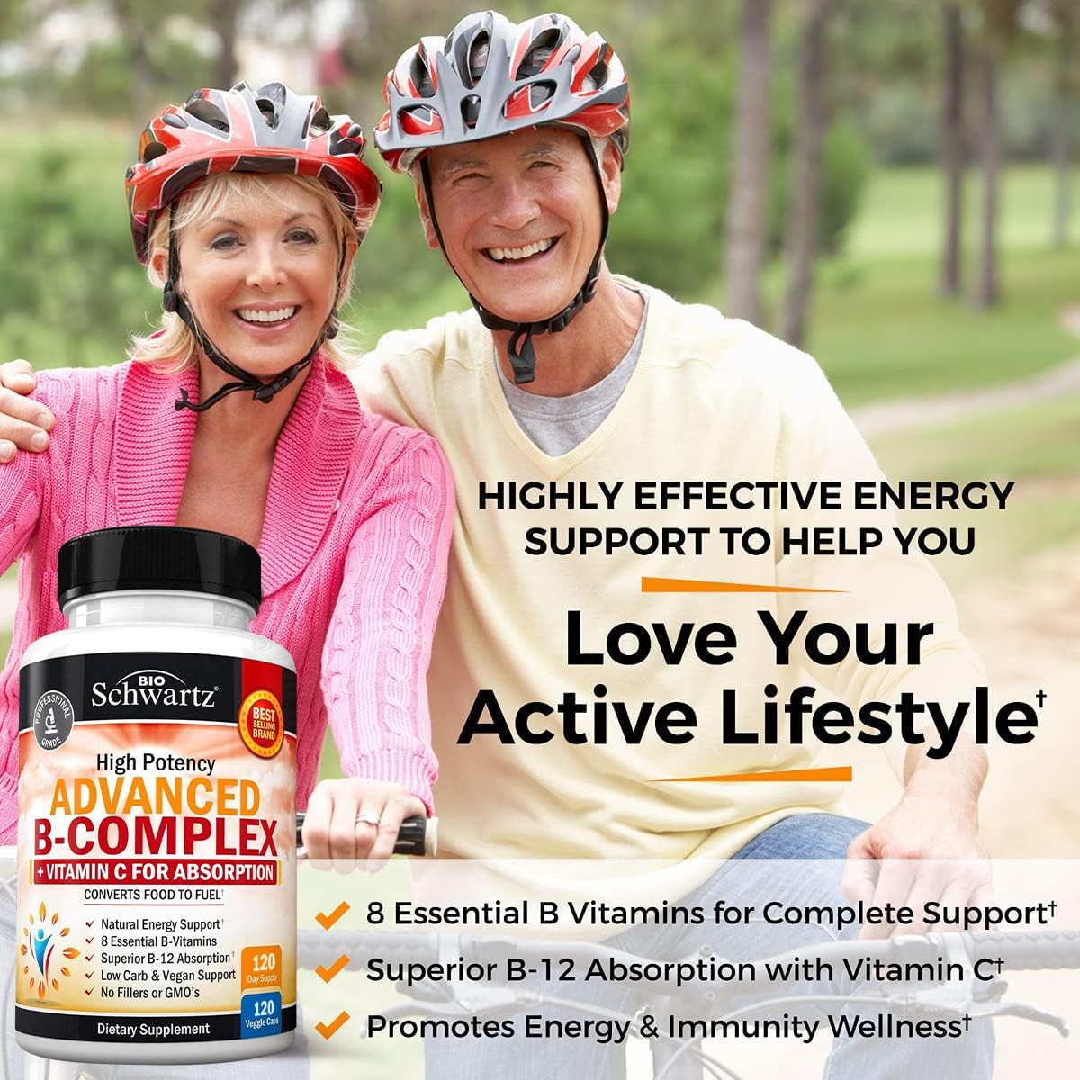 Vitamin B Complex with C for Maximum Absorption 120 Count (Pack of 1)