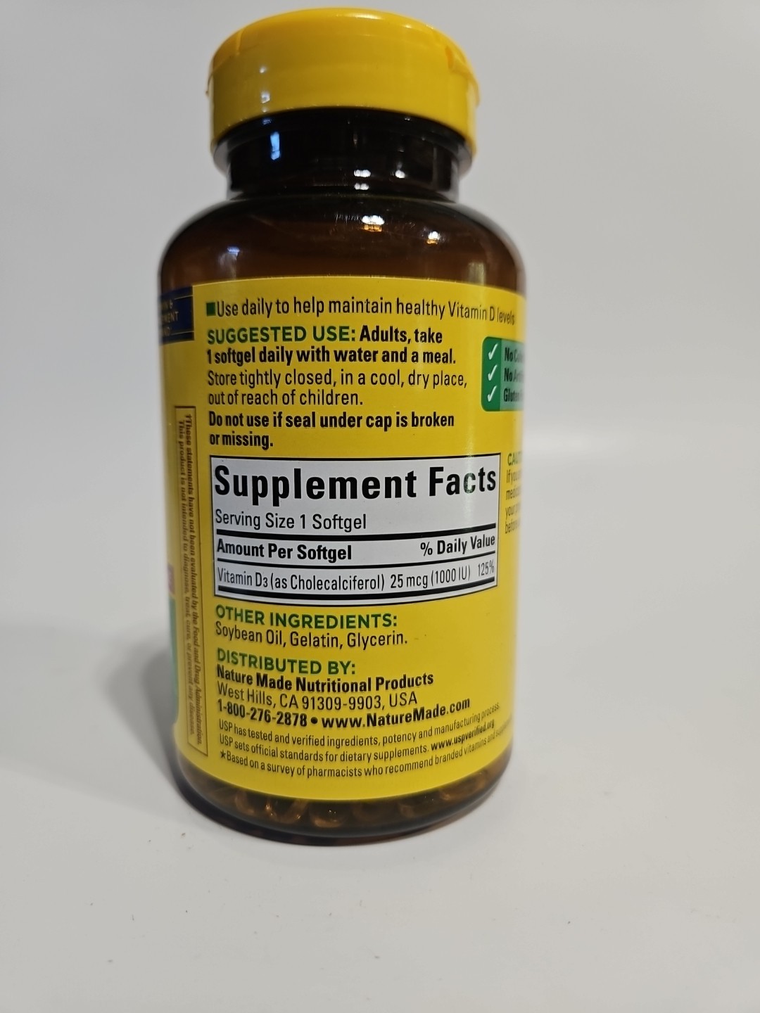 Nature Made Vitamin D3 1000 Iu Softgels 300 Count Bone Exp5/27