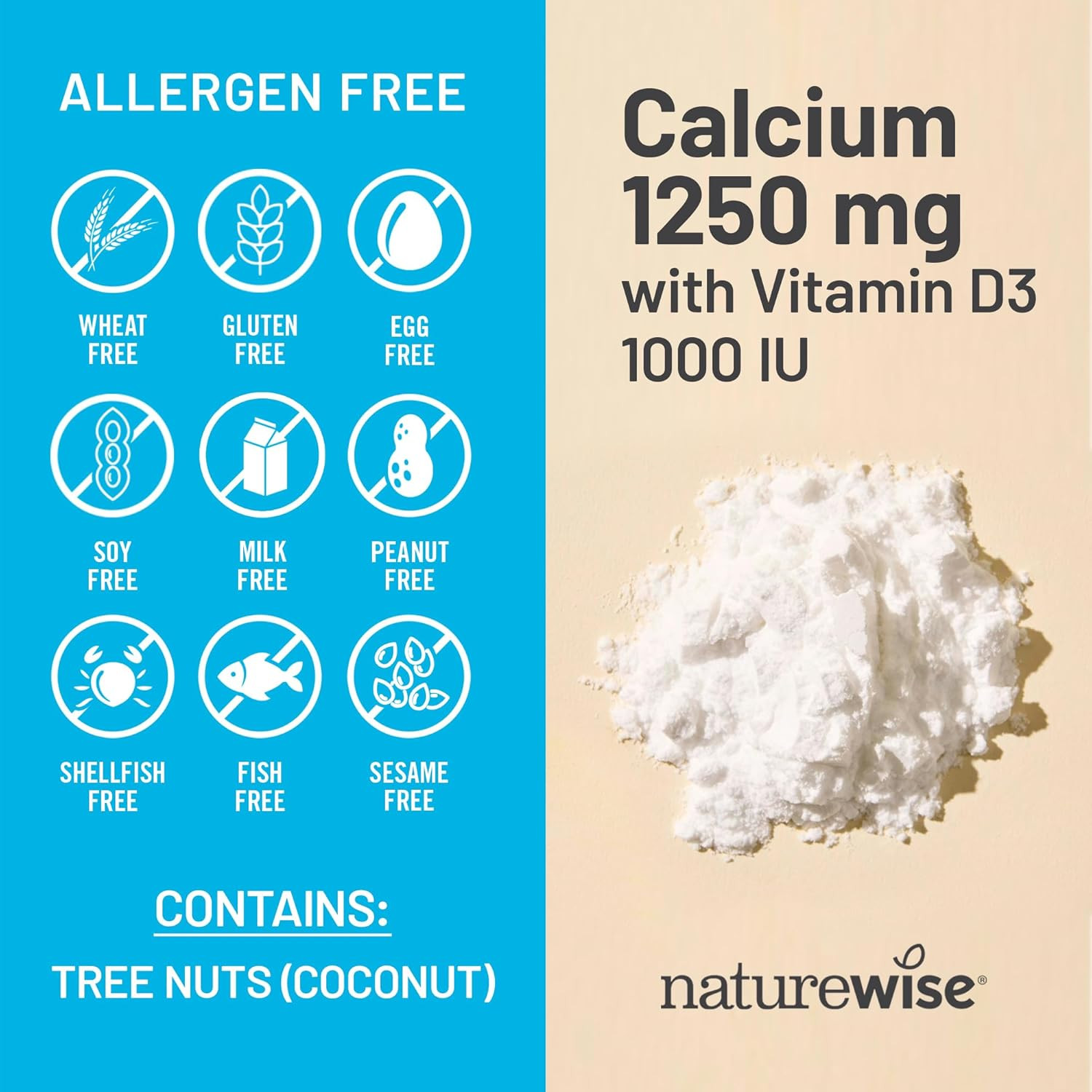 High-Purity, All-Natural Calcium 1250Mg + Vitamin D3 1000IU + Organic MCT Coc…