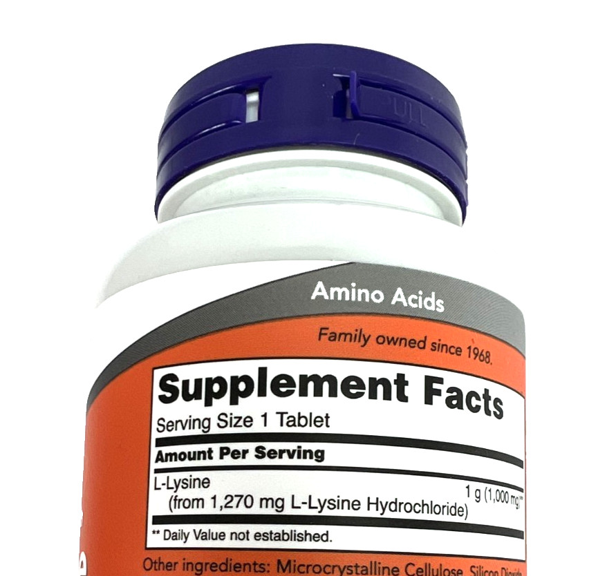 NOW Double Strength L-Lysine 1000 mg 100 Tablets Cold Sores Best By 12/2030 NEW