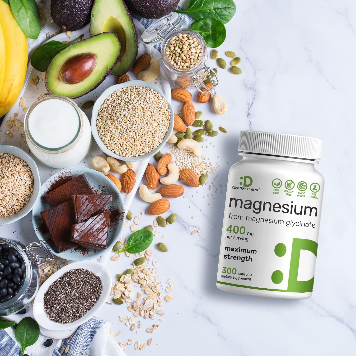 Magnesium Glycinate 400mg, 300 Capsules | 100% Chelated 300 Count (Pack of 1)