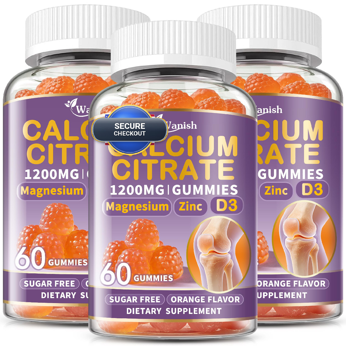 Wanish 3 Pack Calcium Citrate 1200 Mg For Womencalcium Magnesium Zinc Vitamin