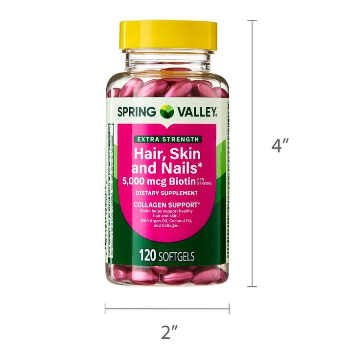 Spring Valley Hair Skin Nails Collagen Support 5000mcg Biotin Softgels 120 Count