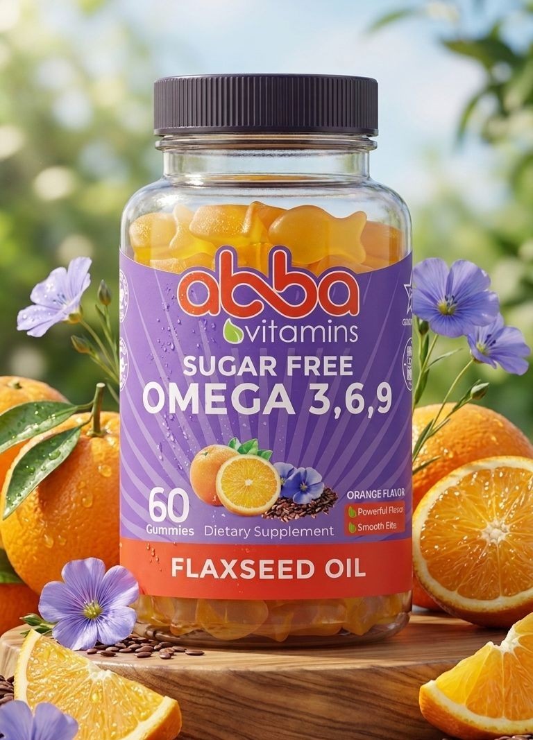 Abba Vitamins Omega Gummy Natural Flavors & color Flaxseed Oil based Star Kosher