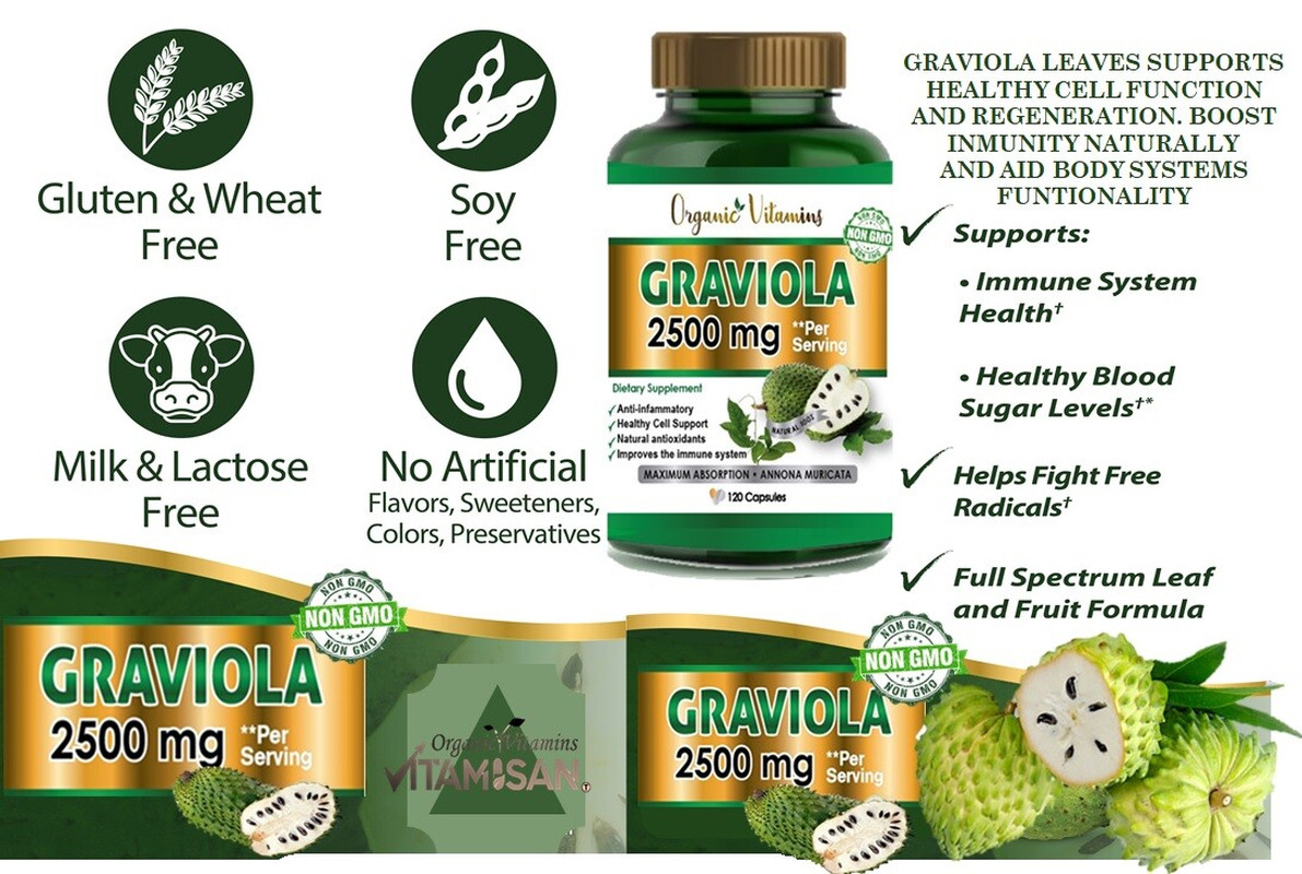 Pure 100% Organic Vitamins Vitamisan Soursop Leaf Total 2500 Mg Graviola