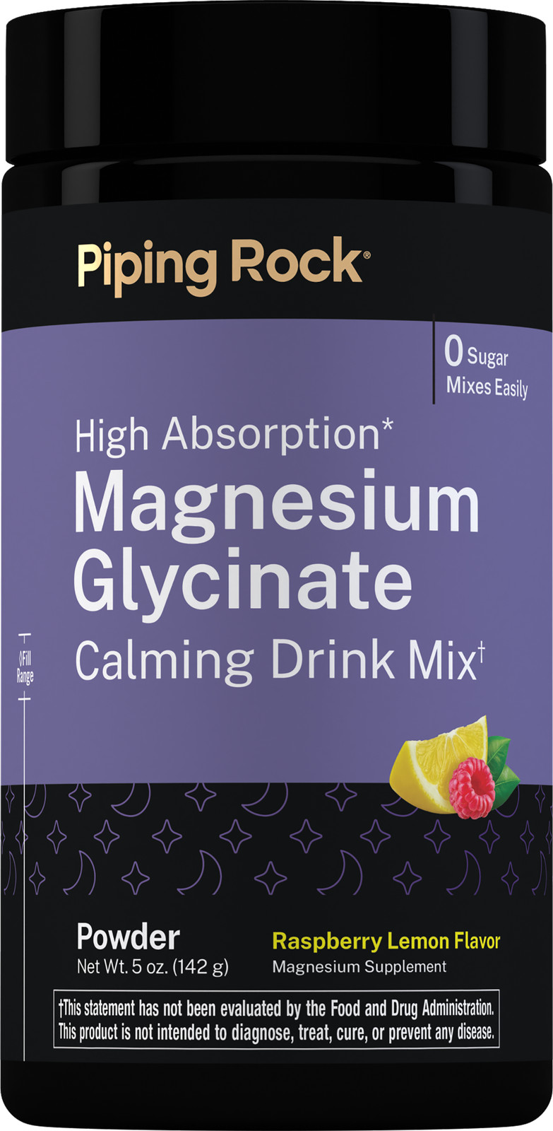 Magnesium Glycinate Drink Mix | 5 oz Powder | Raspberry Lemon | by Piping Rock