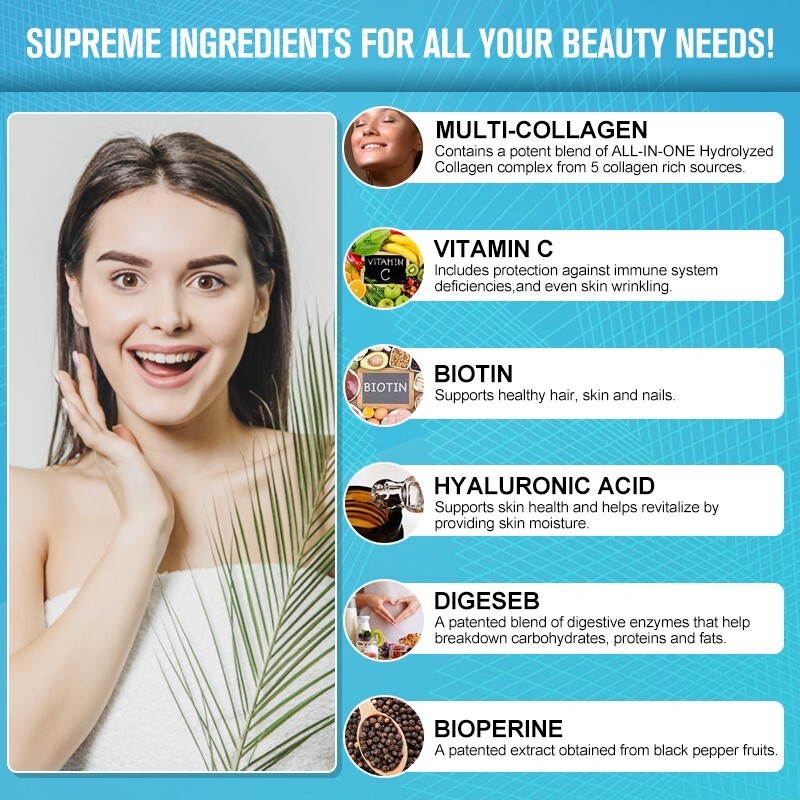 1-5x Collagen Peptides Types I, II, III, V, X 2000mg Pills Anti-Aging Skin 60ct