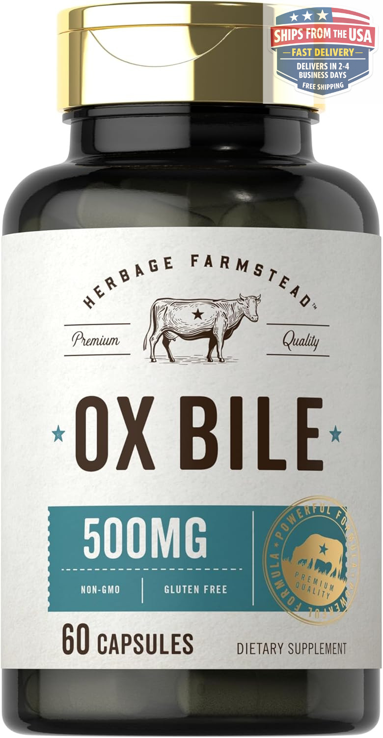 Ox Bile Supplement 500 mg 60 Capsules Digestive Enzymes Non-GMO & Gluten Free