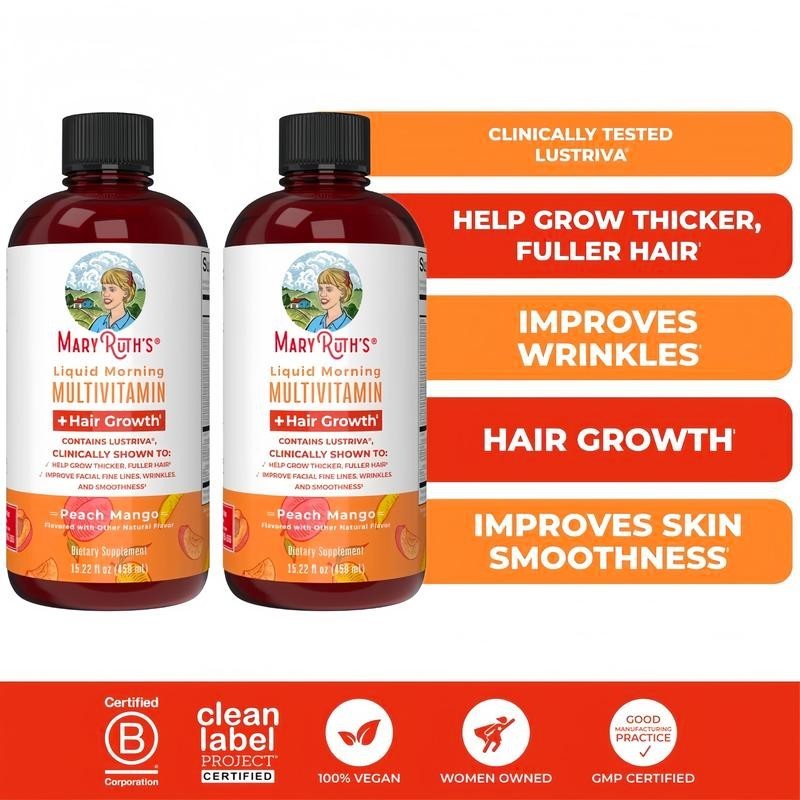 MaryRuth’s Liquid Multivitamin Hair Growth Women Biotin Peach Mango 450ml Fresh