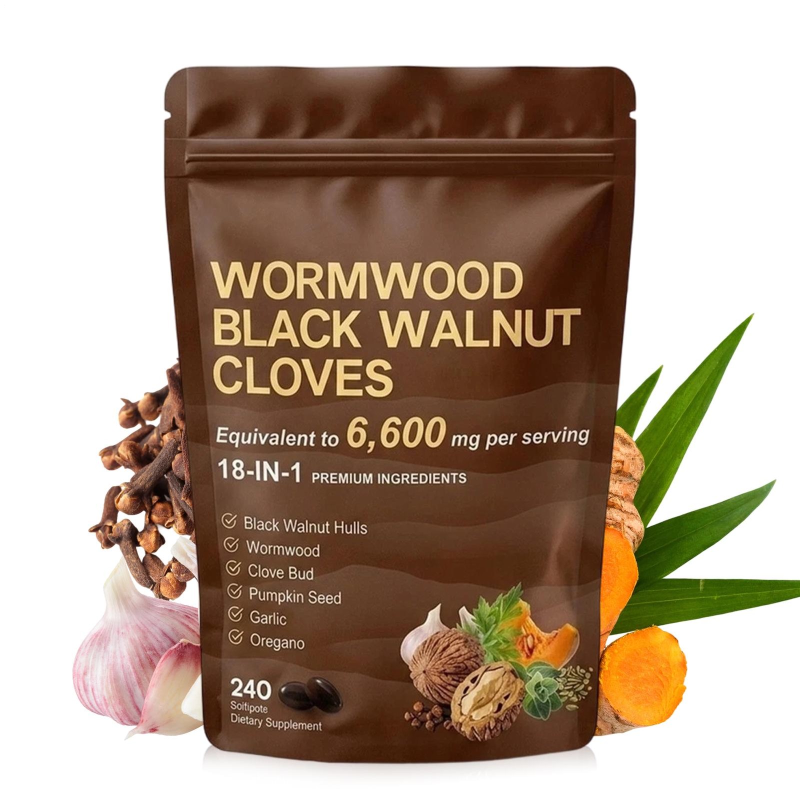 Holior Wormwood Black Walnut Clove Herbal Supplement 240 Softgels