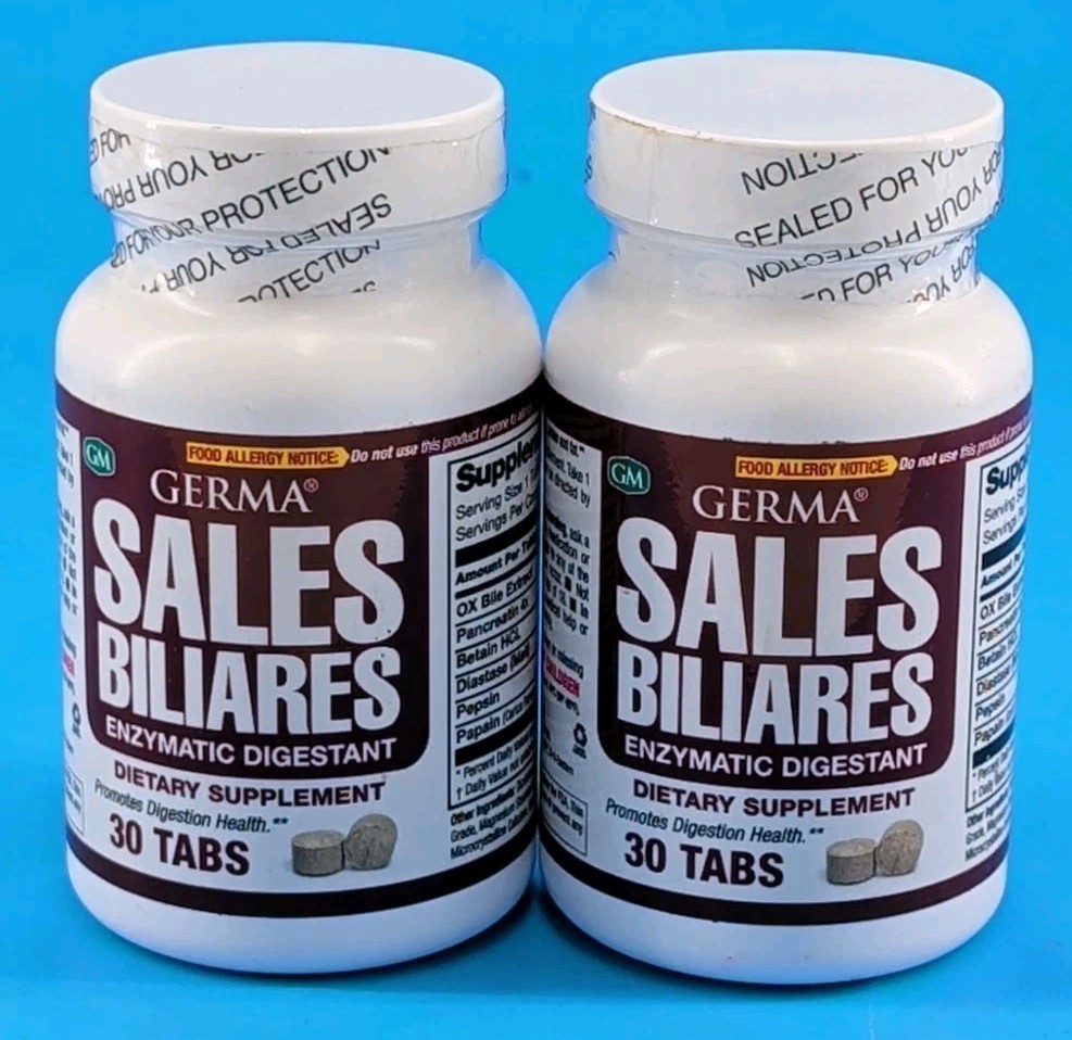 Germa Sales Biliares Ox Bile Enzymatic Digestant 30 Tablets. Pack of 2 08/2027