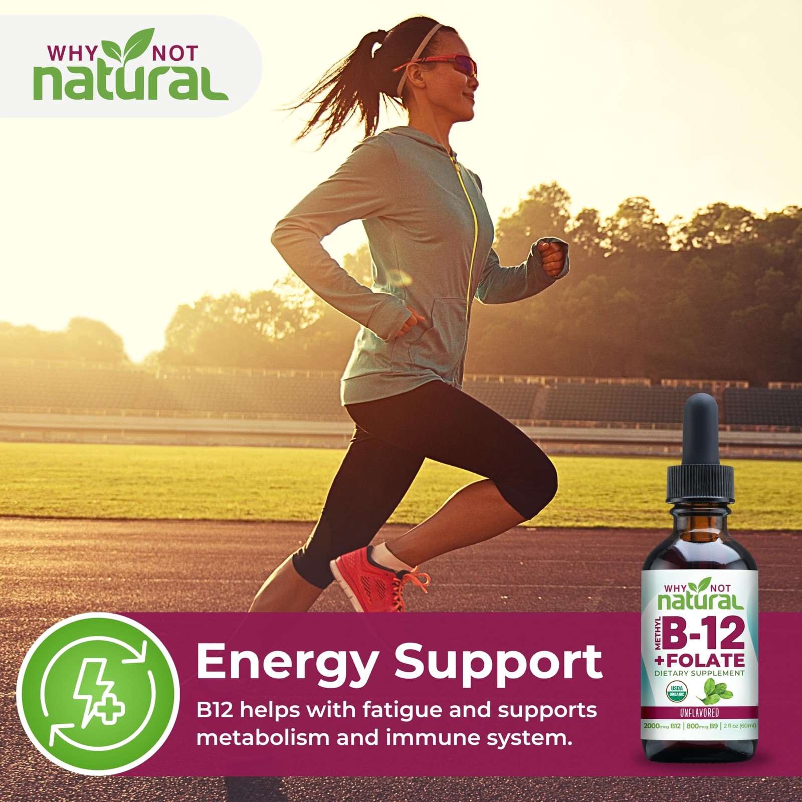 Why Not Natural Vitamin B12 Liquid Plus Folate – 2 Fl Oz (Pack of 1), Red