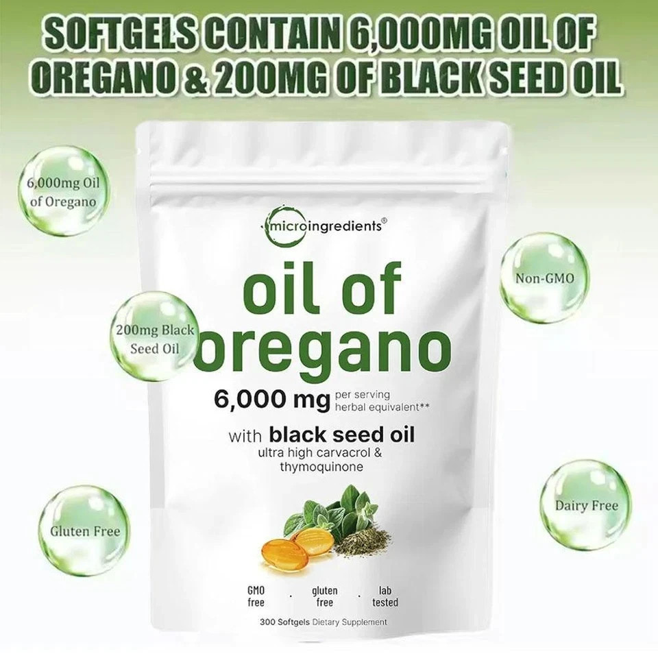 Oil of Oregano with Black Seed 6000mg – 300 Softgels – Immune & Digestive Suppor