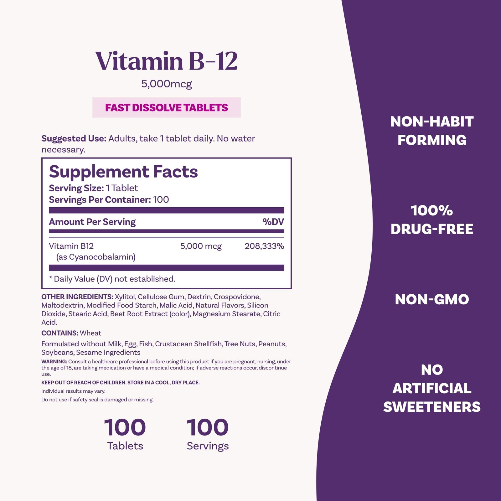 Natrol Vitamin B12 5000 mcg Fast Dissolve B12 Supplement, 100 Tablets | Supports