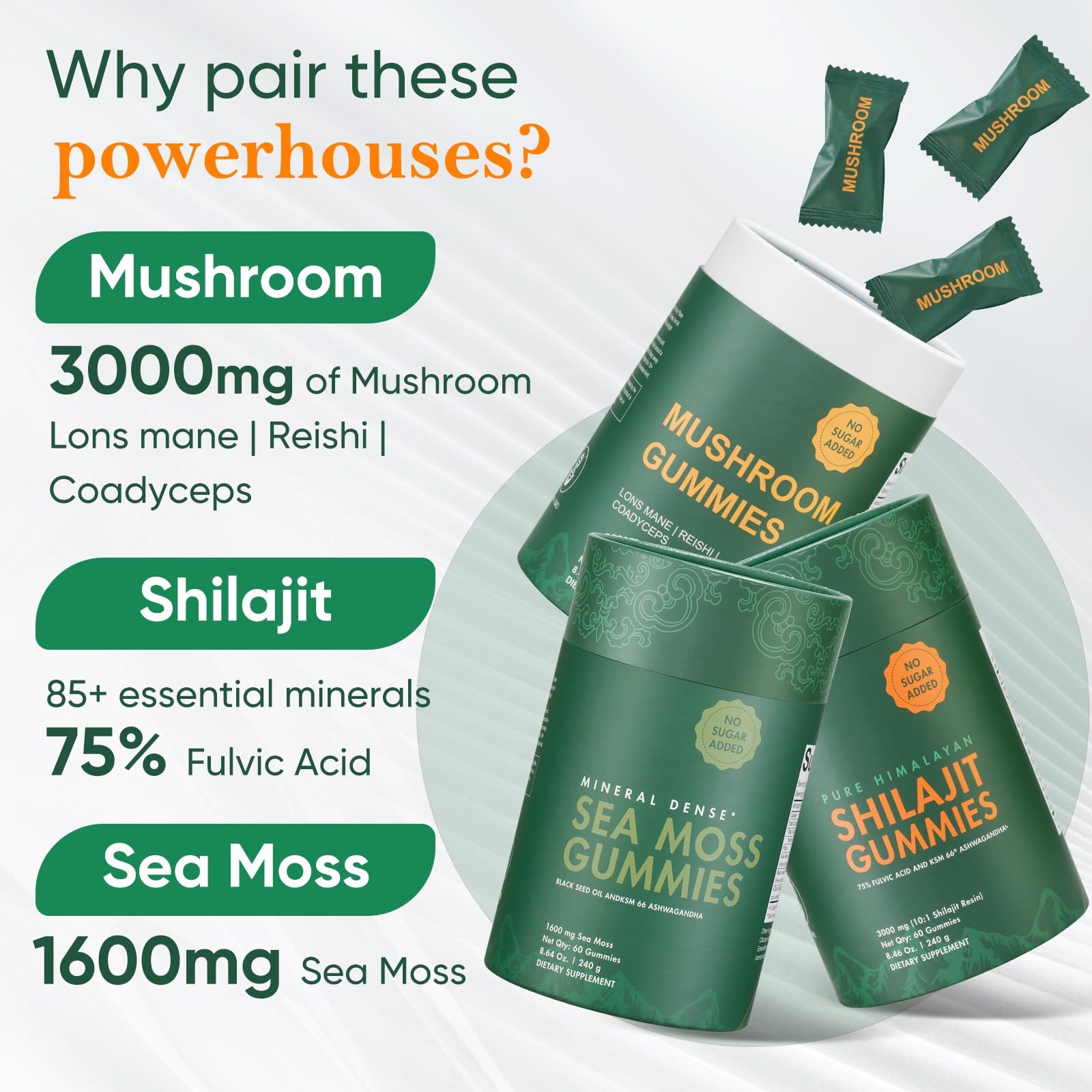 Xuore Bundle Of Shilajit Sea Gummies Lions Mane Reishi Cordyceps Ashwagandha 75