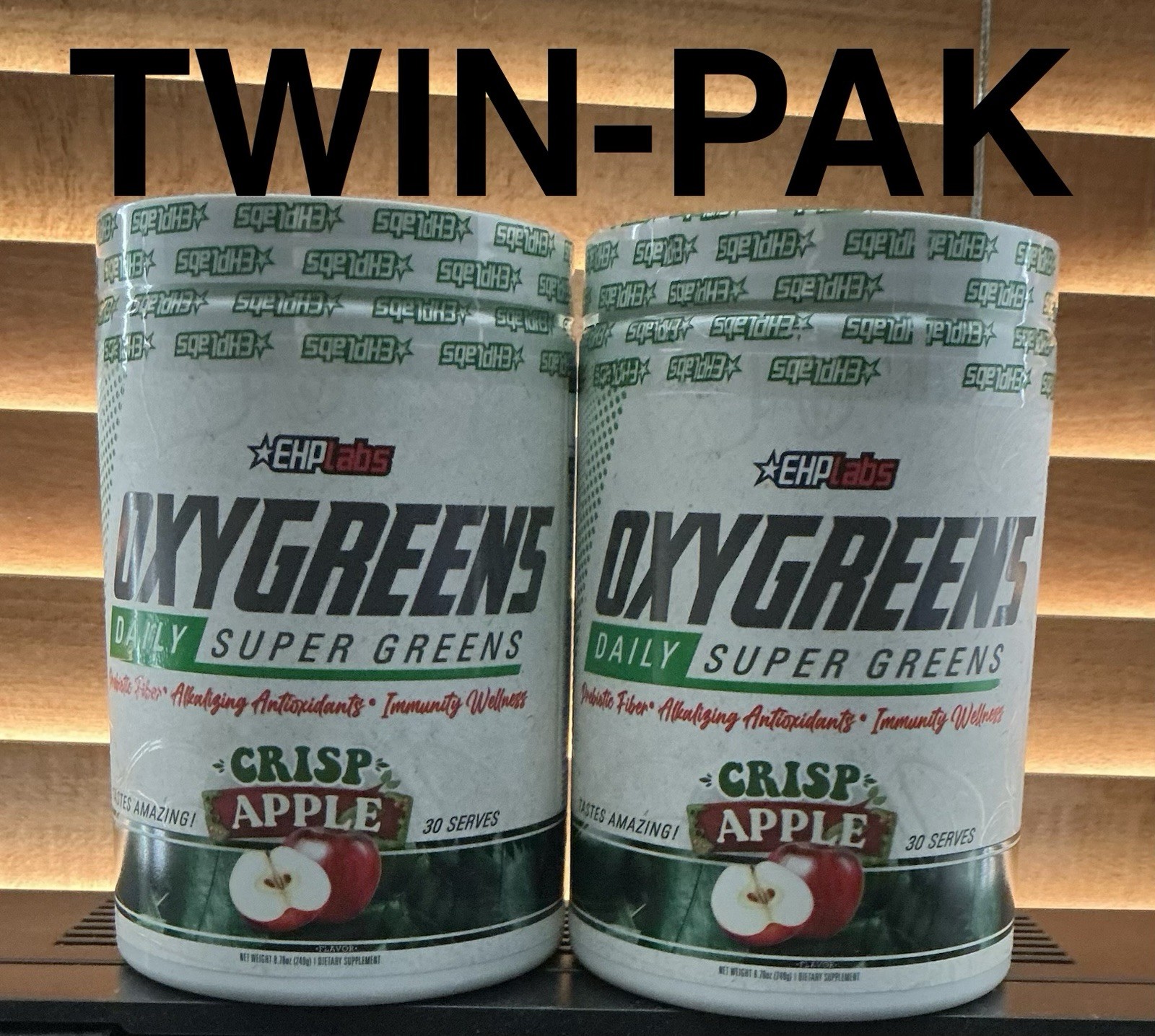 TWIN-PAK. EHP LABS Oxygreens Crispy Apple 249G Exp 7/26