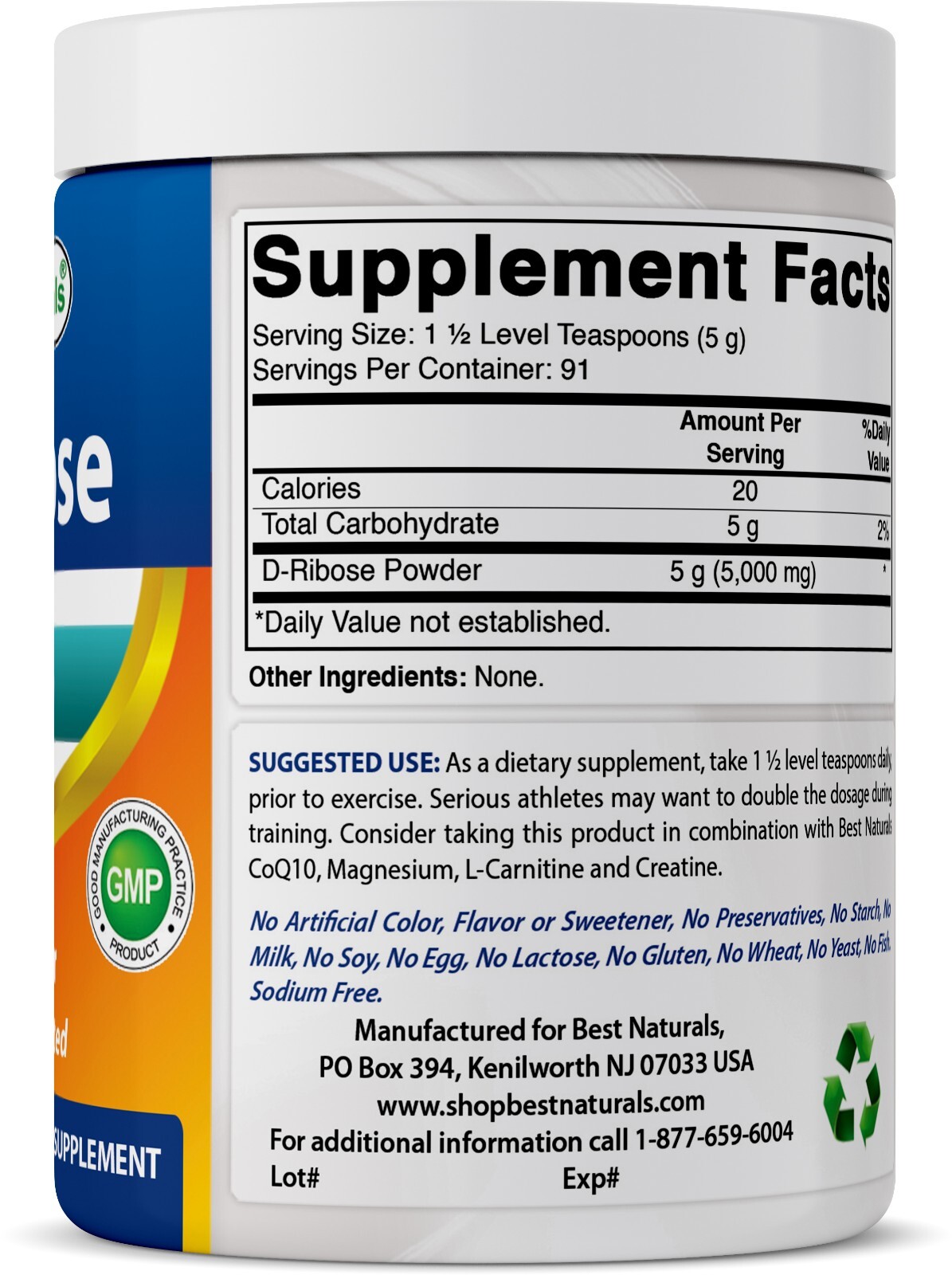 Best Naturals Pure D-Ribose Powder 1 lb – High Quality D-Ribose