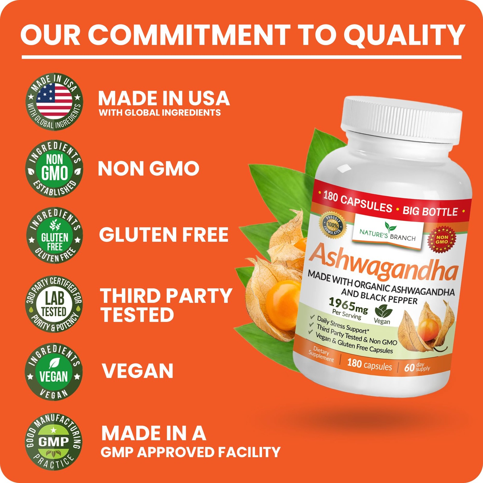 UDAF Certified Organic Ashwagandha with Black Pepper, 1965mg Extra Strength …