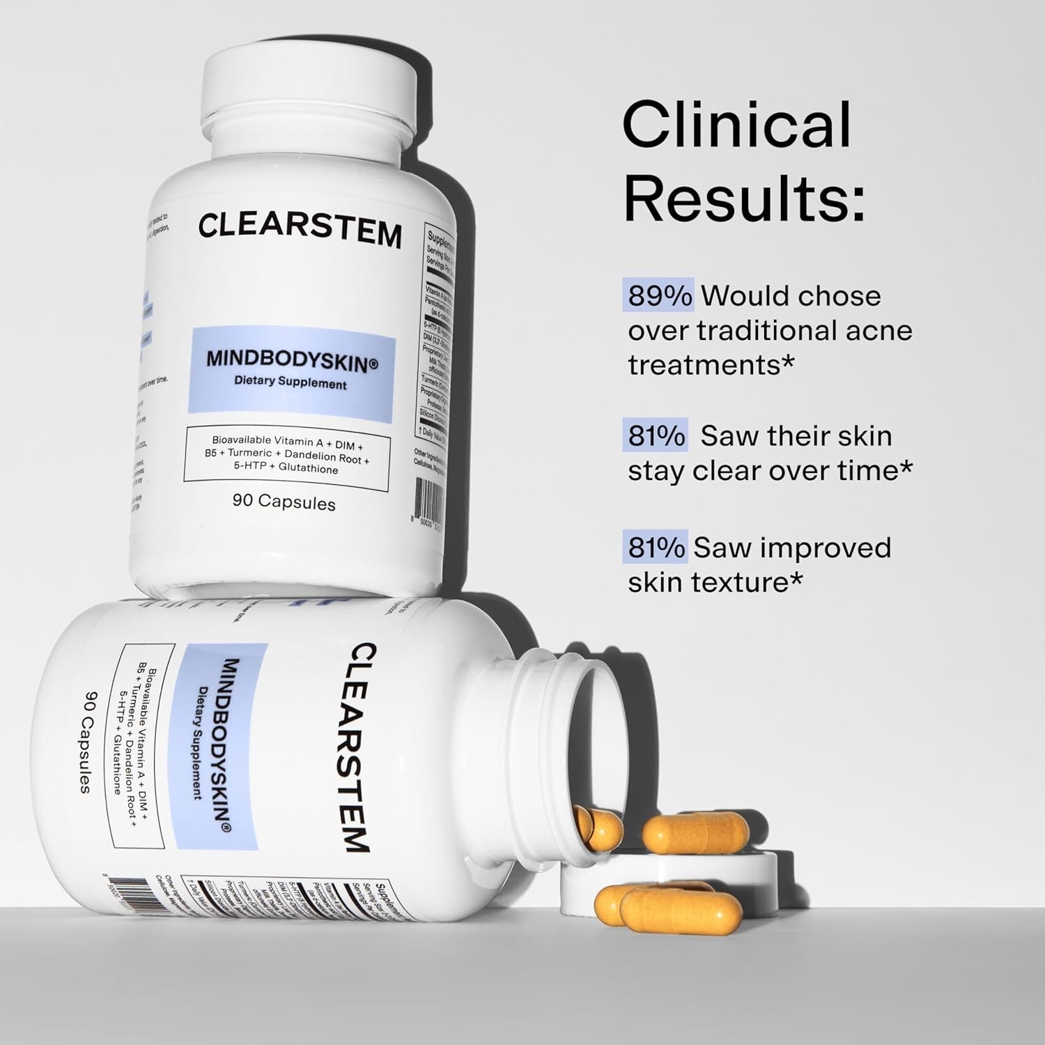 CLEARSTEM Hormonal Acne Supplement – DIM + 5-HTP – 90 Capsules