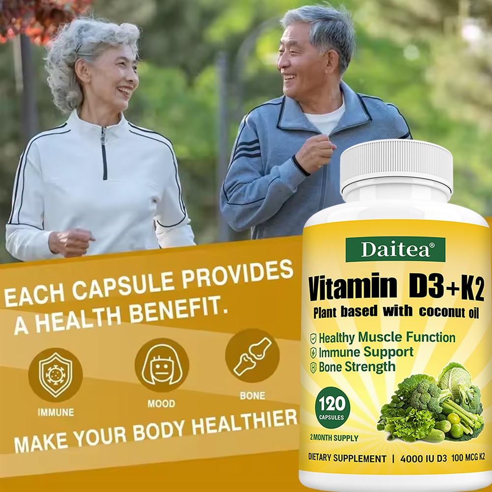 Vitamin D3+K2 Plant Based With Coconut Oil Bone Strength 30/60/120 Capsules