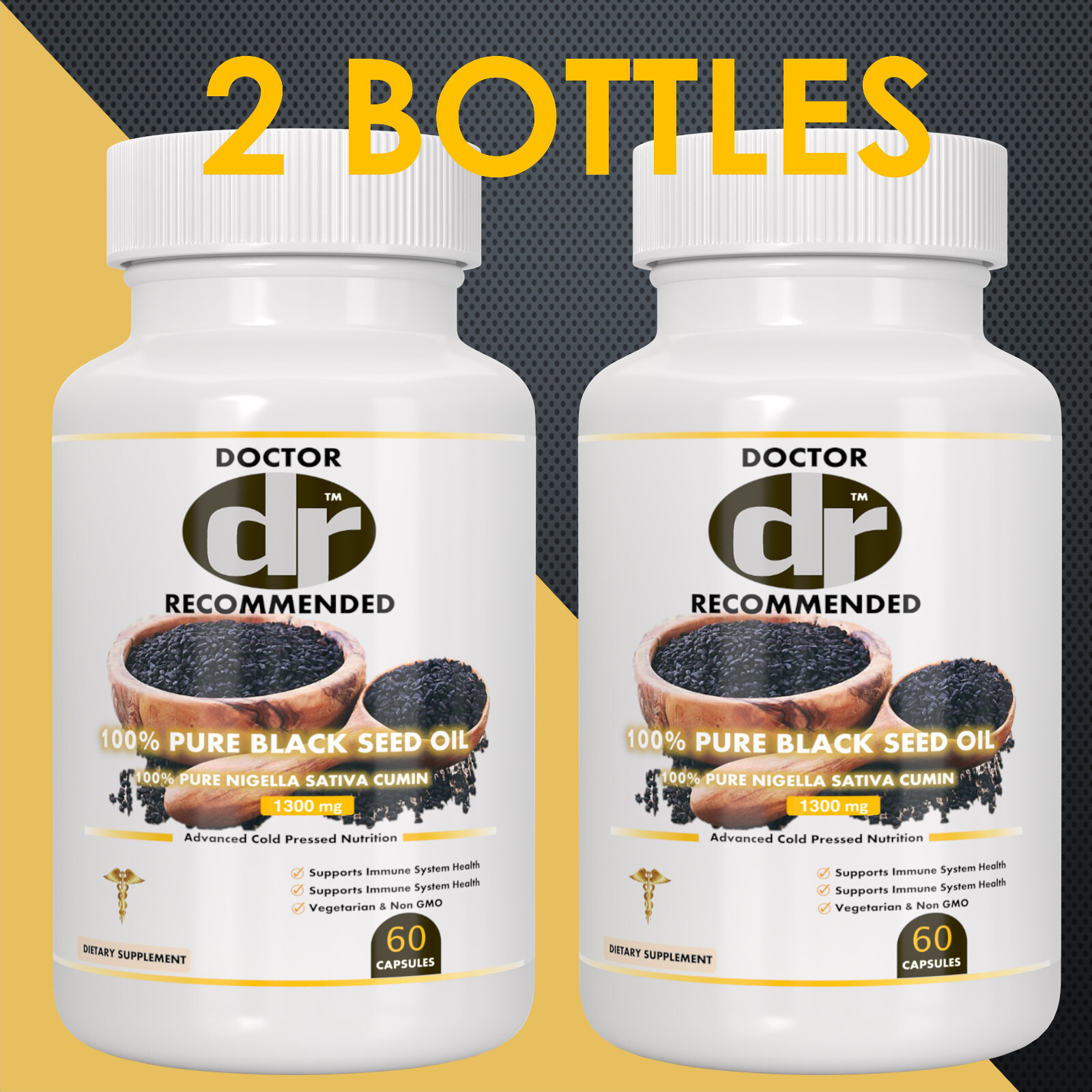 2 Natural Black Seed Oil Capsules 100% Cold Pressed – Immune Support, Detox Aid