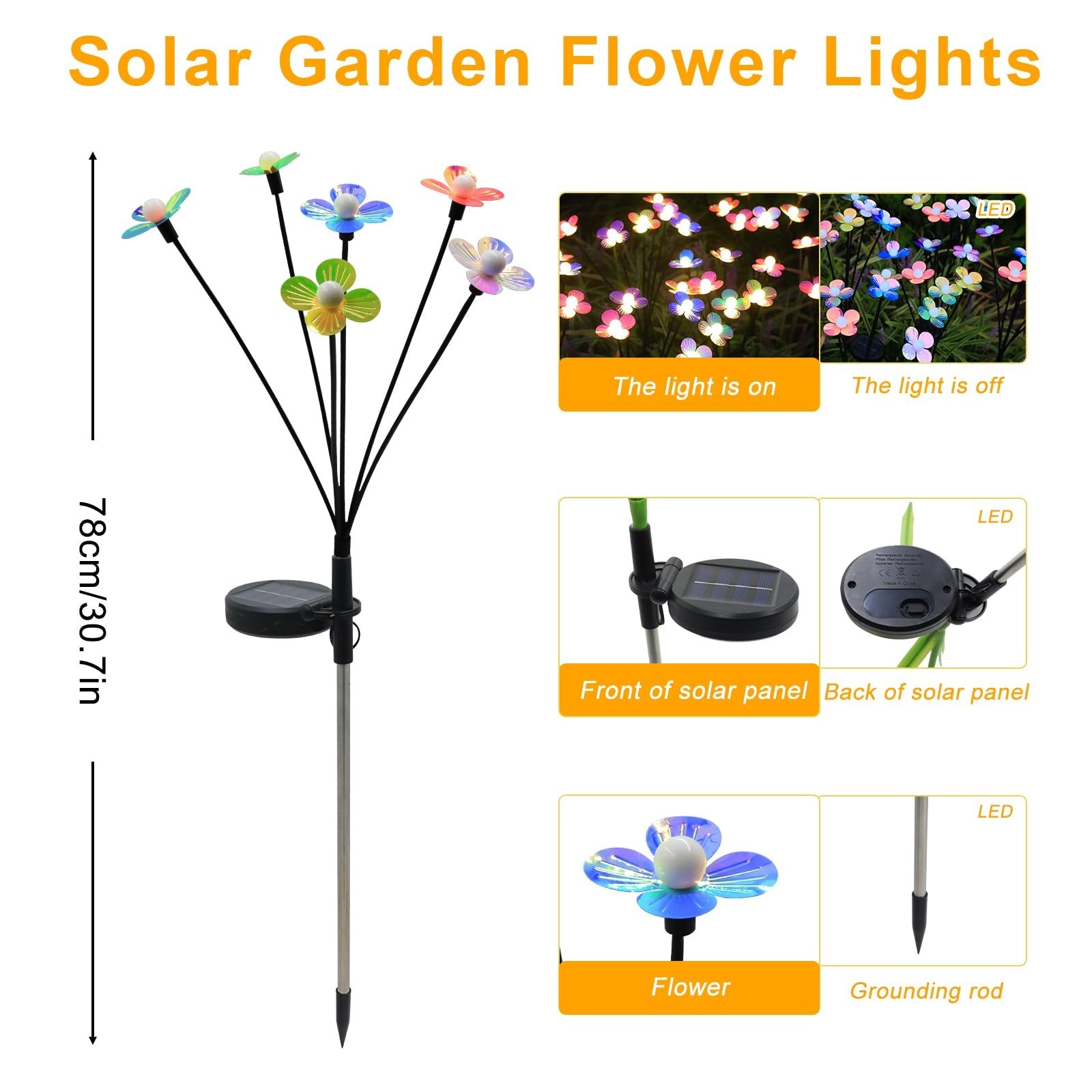 Solar Flower Lights Outdoor Waterproof 4 Pack of 32 LEDs Garden Solar Firefly…