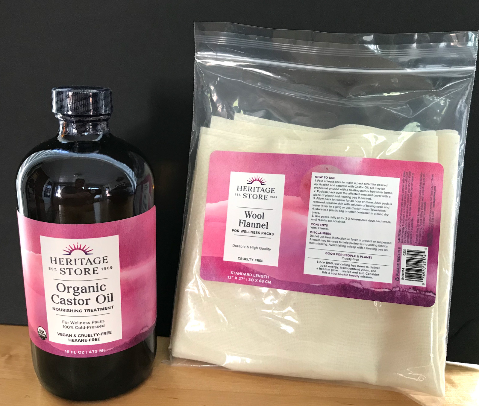 Heritage Store Organic Castor Oil & Wool Flannel Wellness Pack 16 fl oz 480 ml