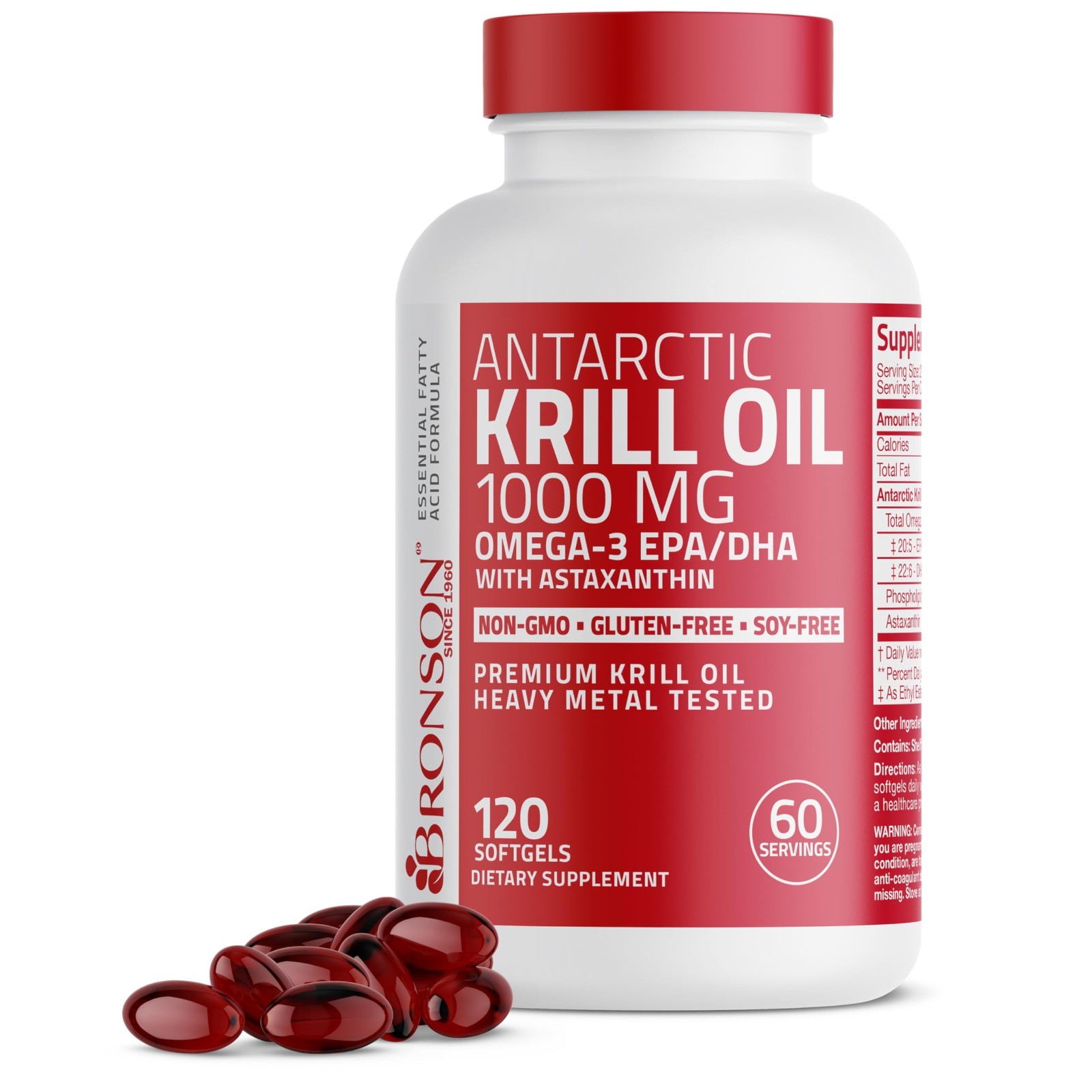 Antarctic Krill Oil 1000mg – Omega-3 EPA DHA, Heavy Metal Tested, 120 Softgels