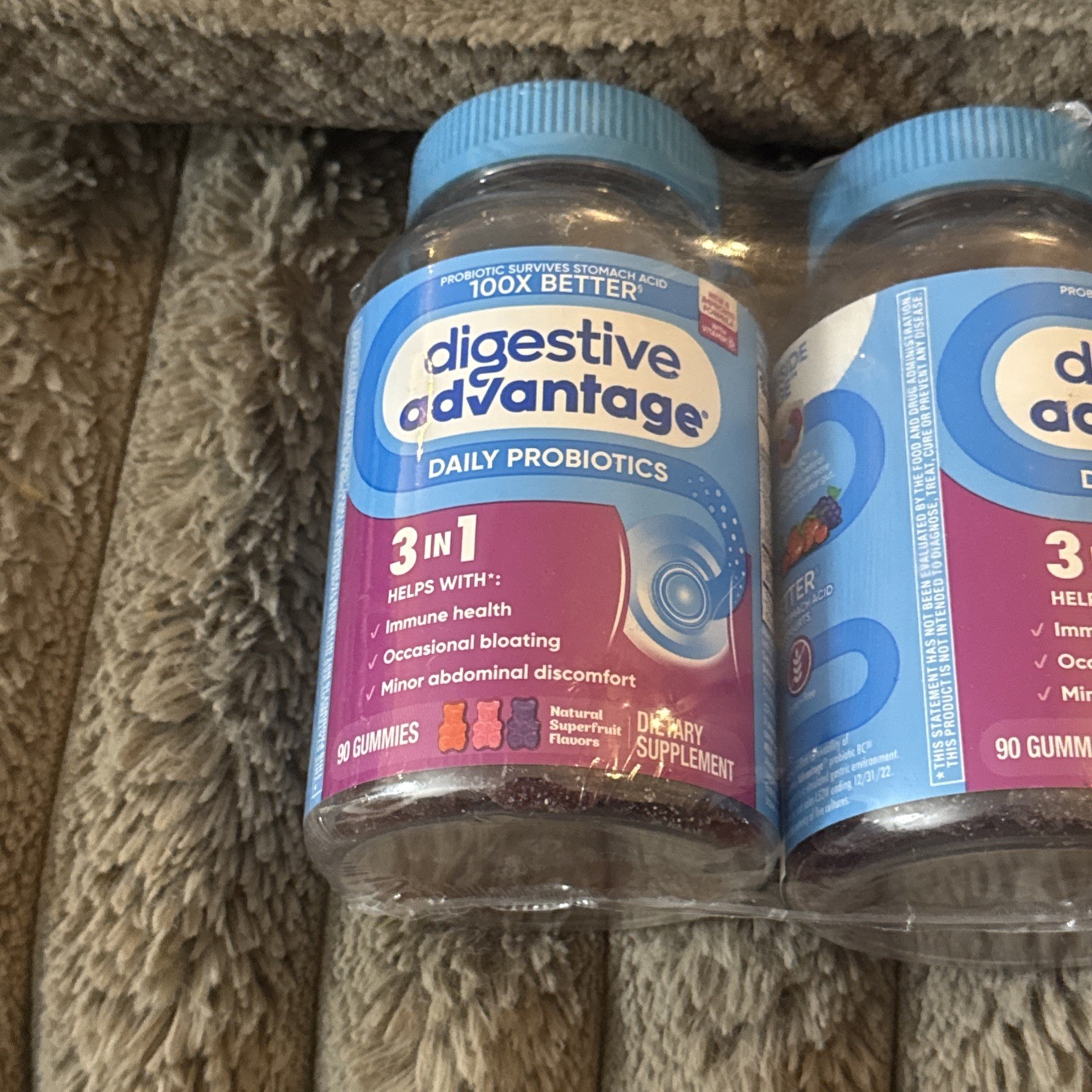 2X Digestive Advantage Daily Probiotics Gummies, Natural Superfruit, 90 Gummies