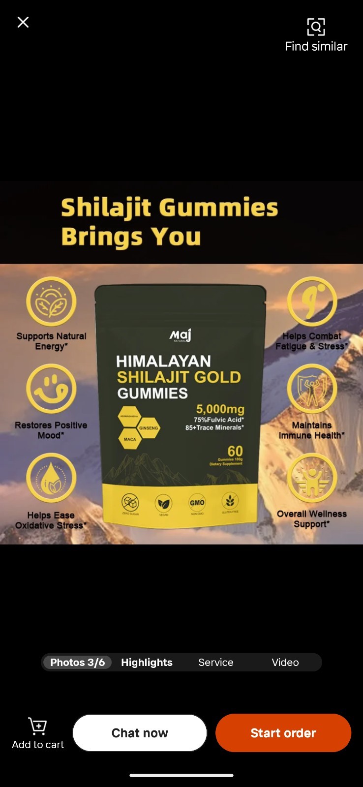 (1) Himalayan Gold Shilajit 5000mg Gummies 60 Pure SHILAJIT Maca Ginseng