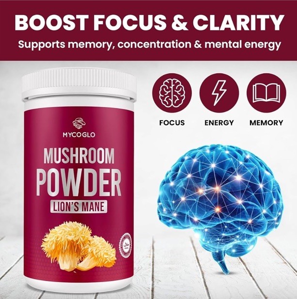 MYCOGLO Lion’s Mane Mushroom Powder 151 Servings Sealed Exp 10/2027