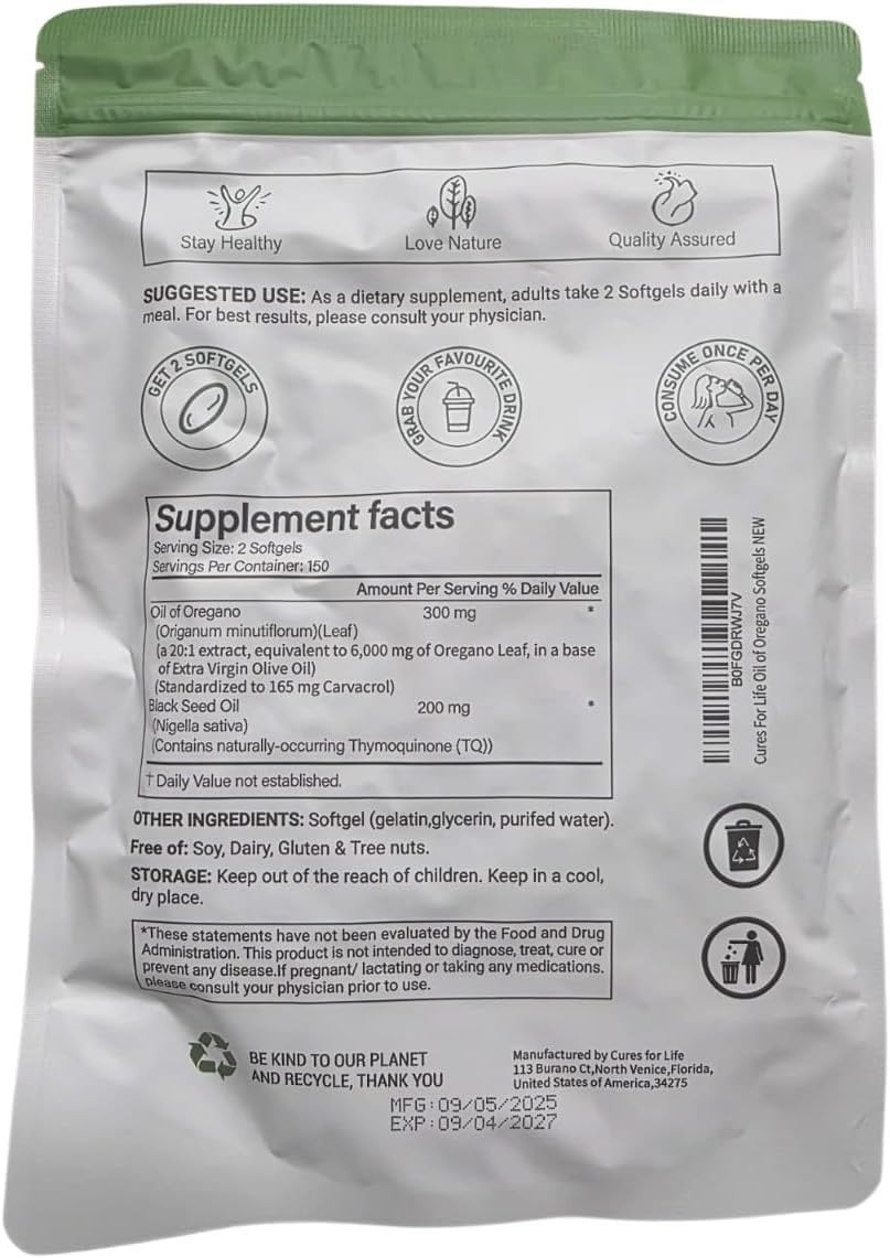 High Potency Oil of Oregano Softgels 6000mg + Black Seed Oil – Immune & Digestiv