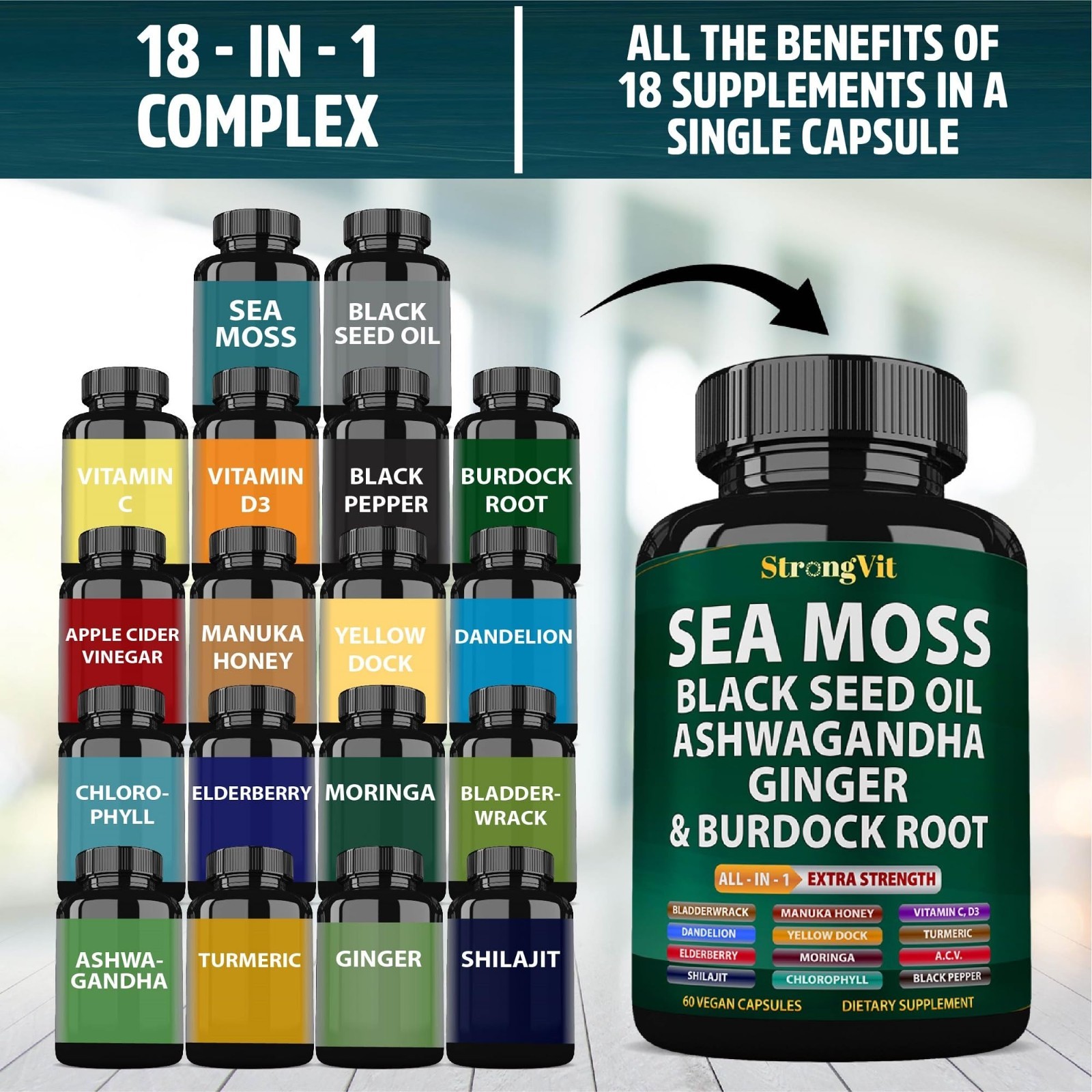 Organic Sea Moss Capsules with Black Seed Oil, Ashwagandha & Ginger – Multiminer