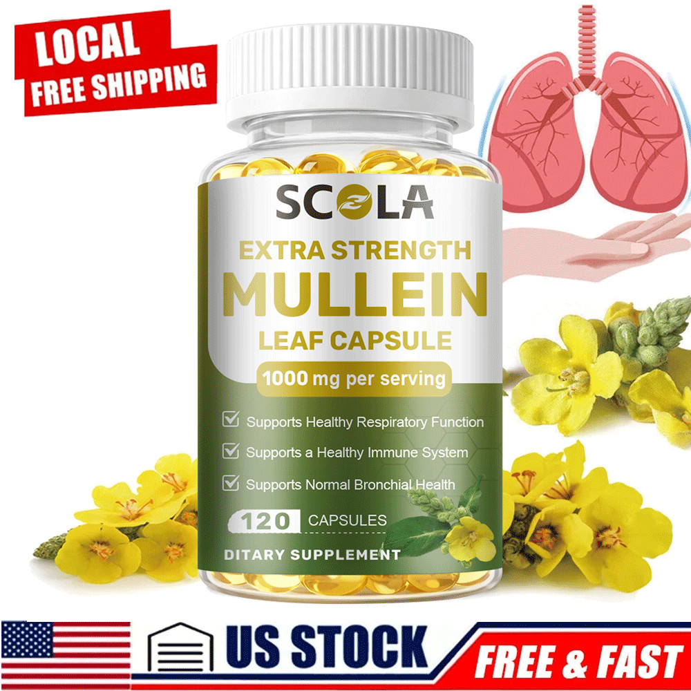 Mullein Leaf Capsules Extra Strength Support Respiratory Health Lung Detox 120Pc