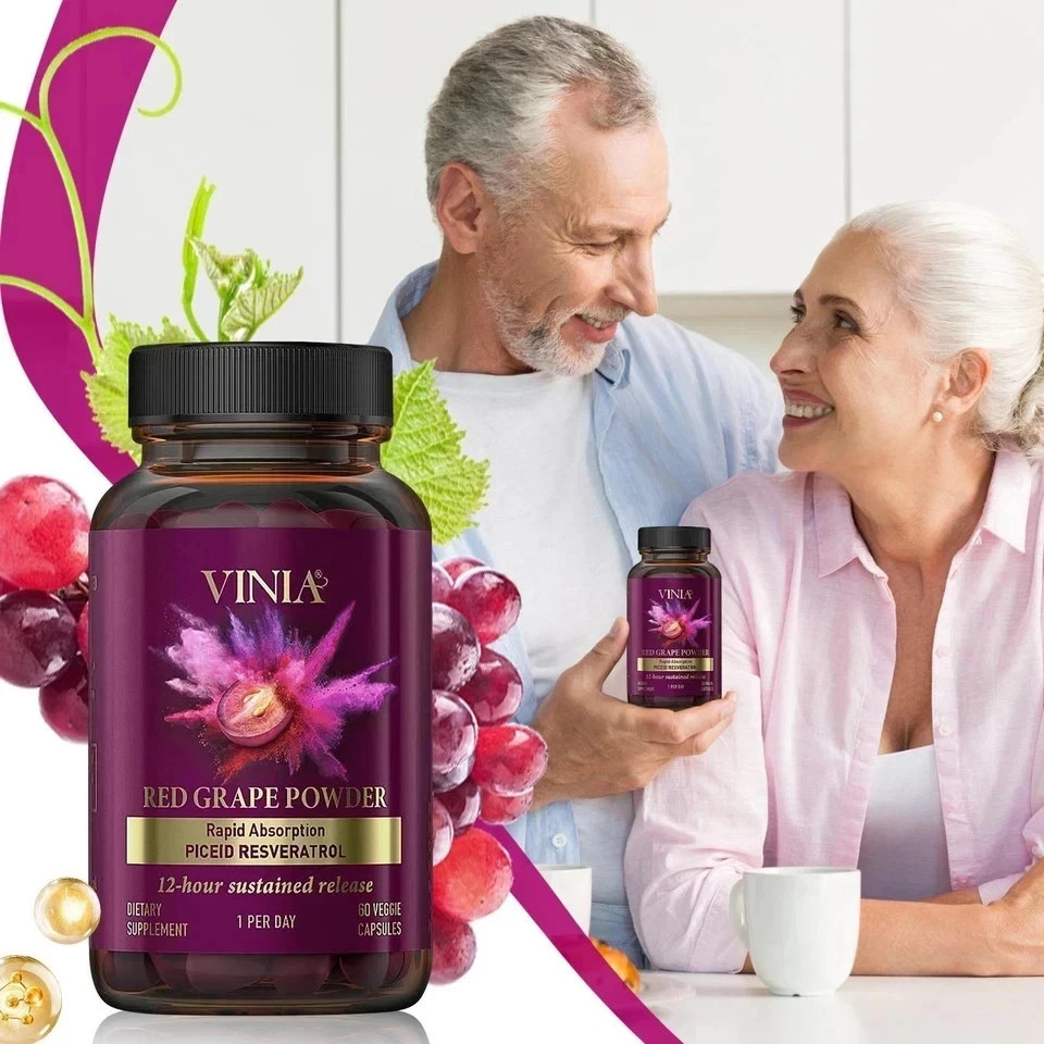 Vinia Red Grape Powder Rapid Absorbtion Piceid Resveratrol 60 Capsules 3 Pack