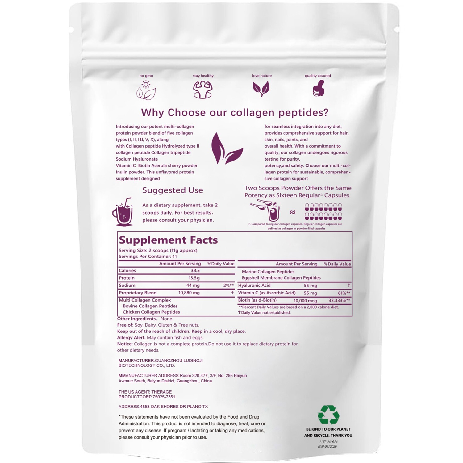 Multi Collagen Peptides Powder-Hydrolyzed Protein Peptides (Type l,l,ll,v,X) US