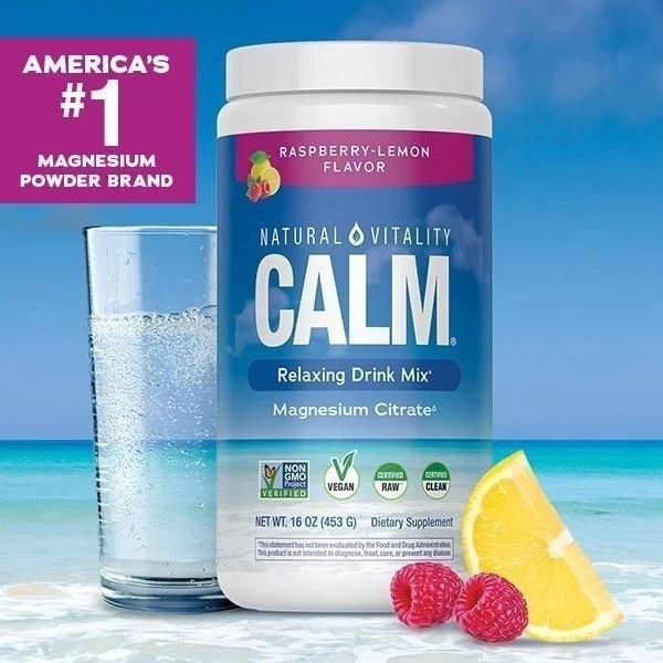 Calm Magnesium Powder Natural Vitality Raspberry Lemon Flavor 16oz Supplement