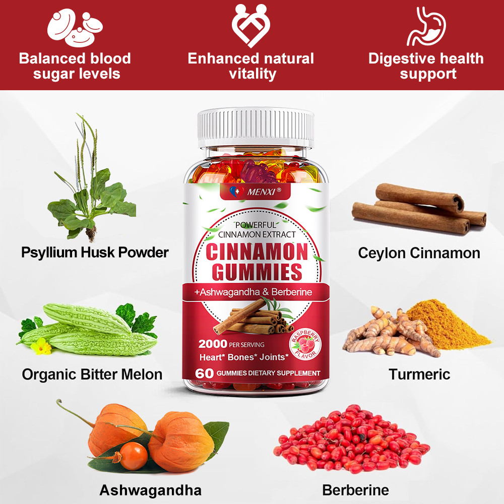 Organic Ceylon Cinnamon 2000mg Gummies – Berberine Blood Sugar Supplement 60 Pcs