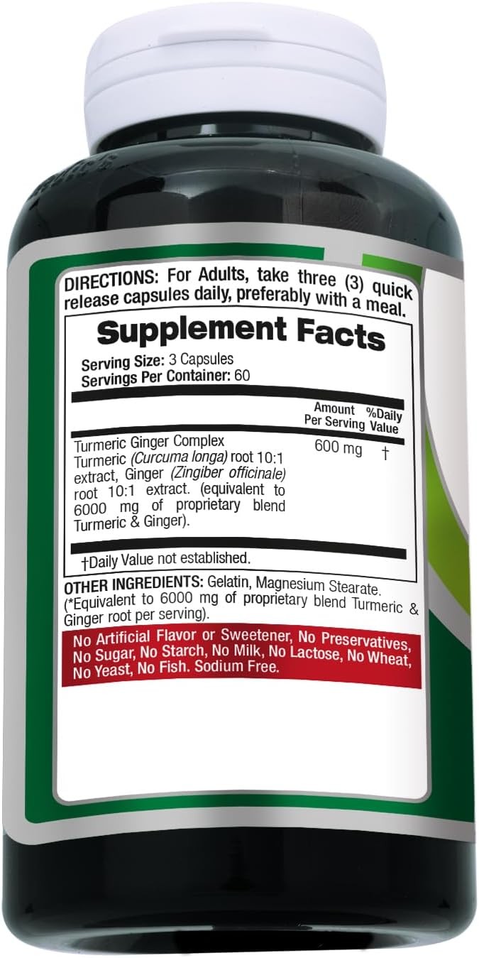 Tumeric Curcumin Max Potency and Ginger Complex 6000 mg, 180 Capsules Ultra high