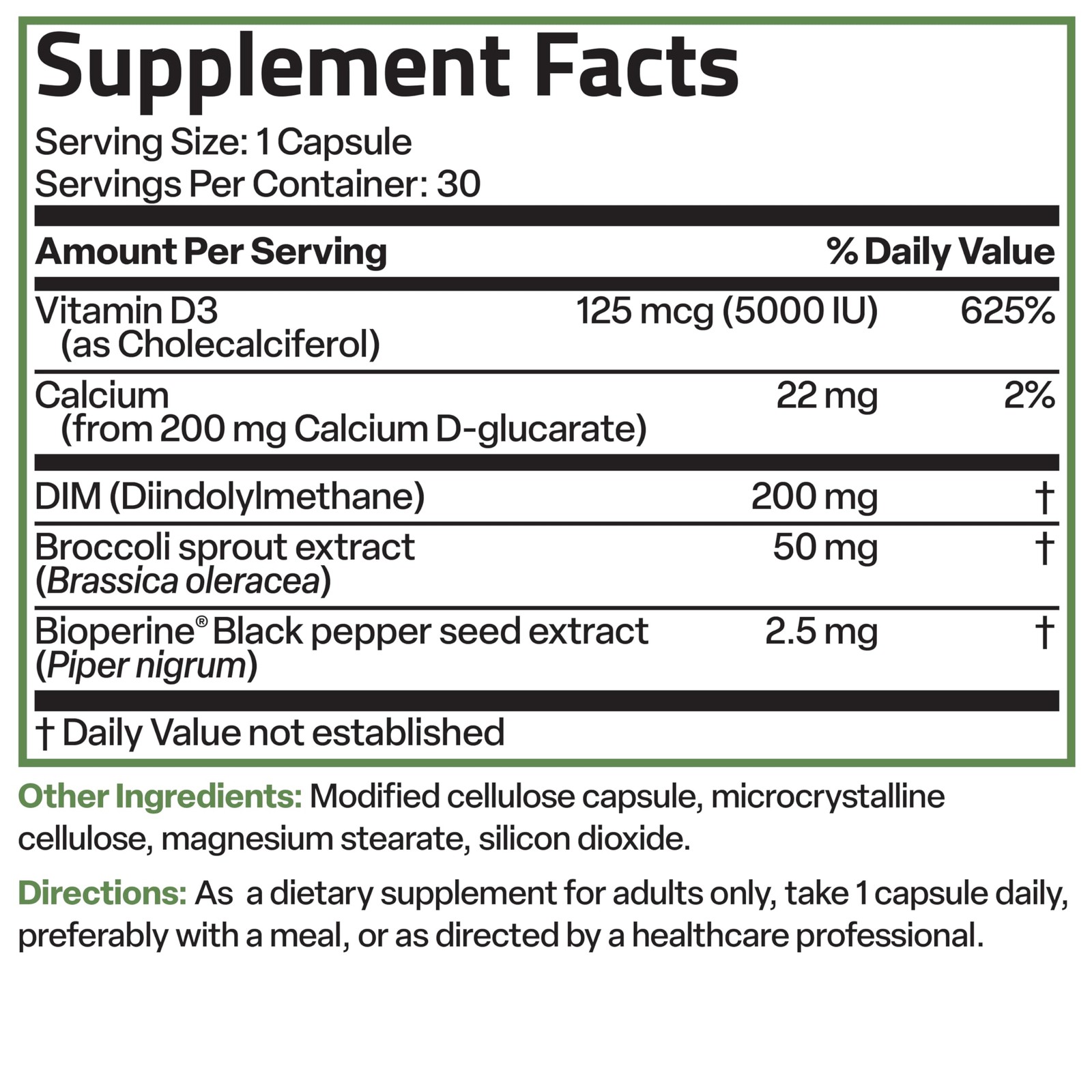 Bronson DIM Balance+ Calcium D-Glucarate, Broccoli 30 Count (Pack of 1)