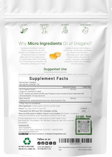 Micro Ingredients Oil Of Oregano, 6000mg With Black Seed Oil Certified 🌎💚